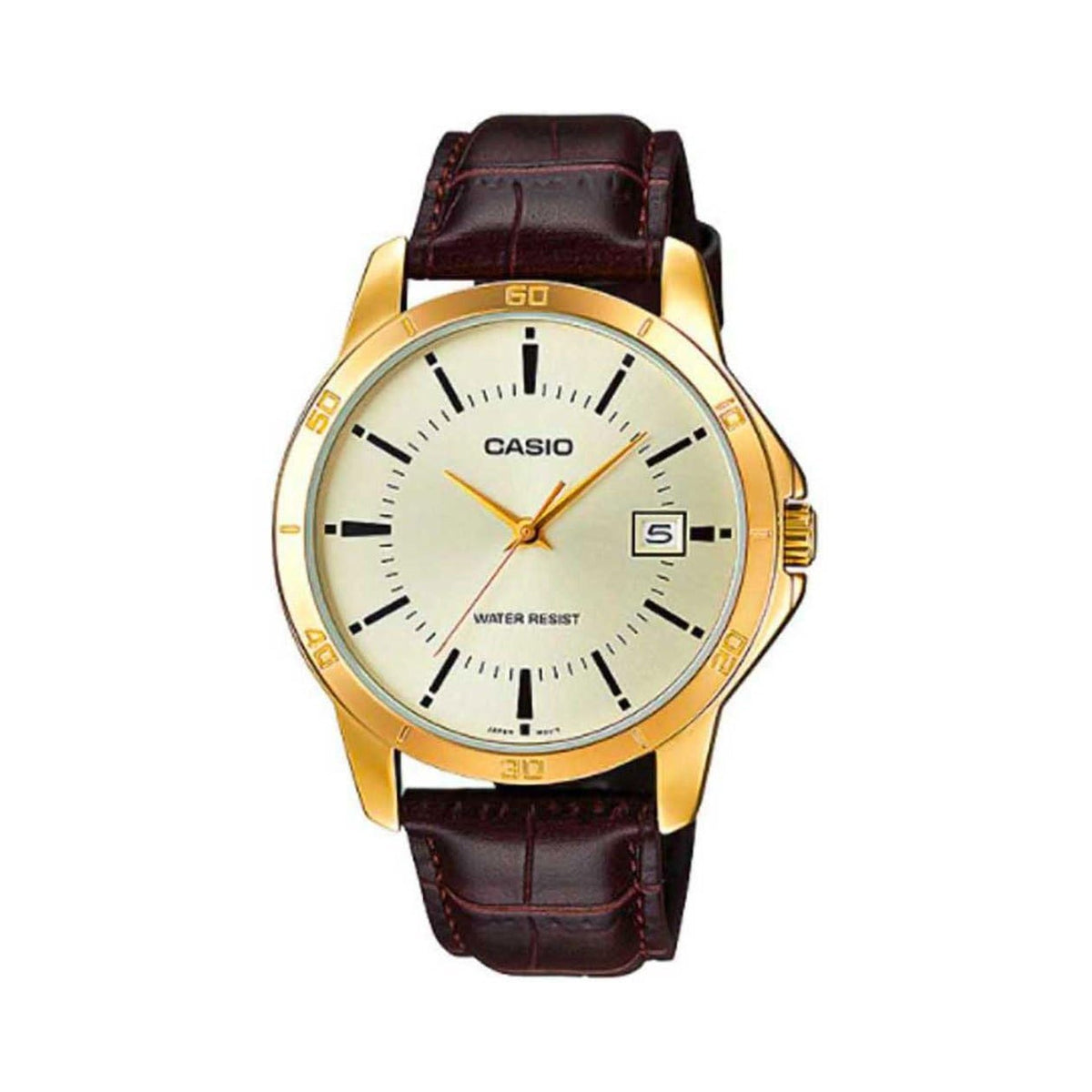 Reloj Casio para hombre MTP-V004GL-9A de cuarzo - Caja dorada marrón, correa de cuero marrón, esfera dorada, Photo 1