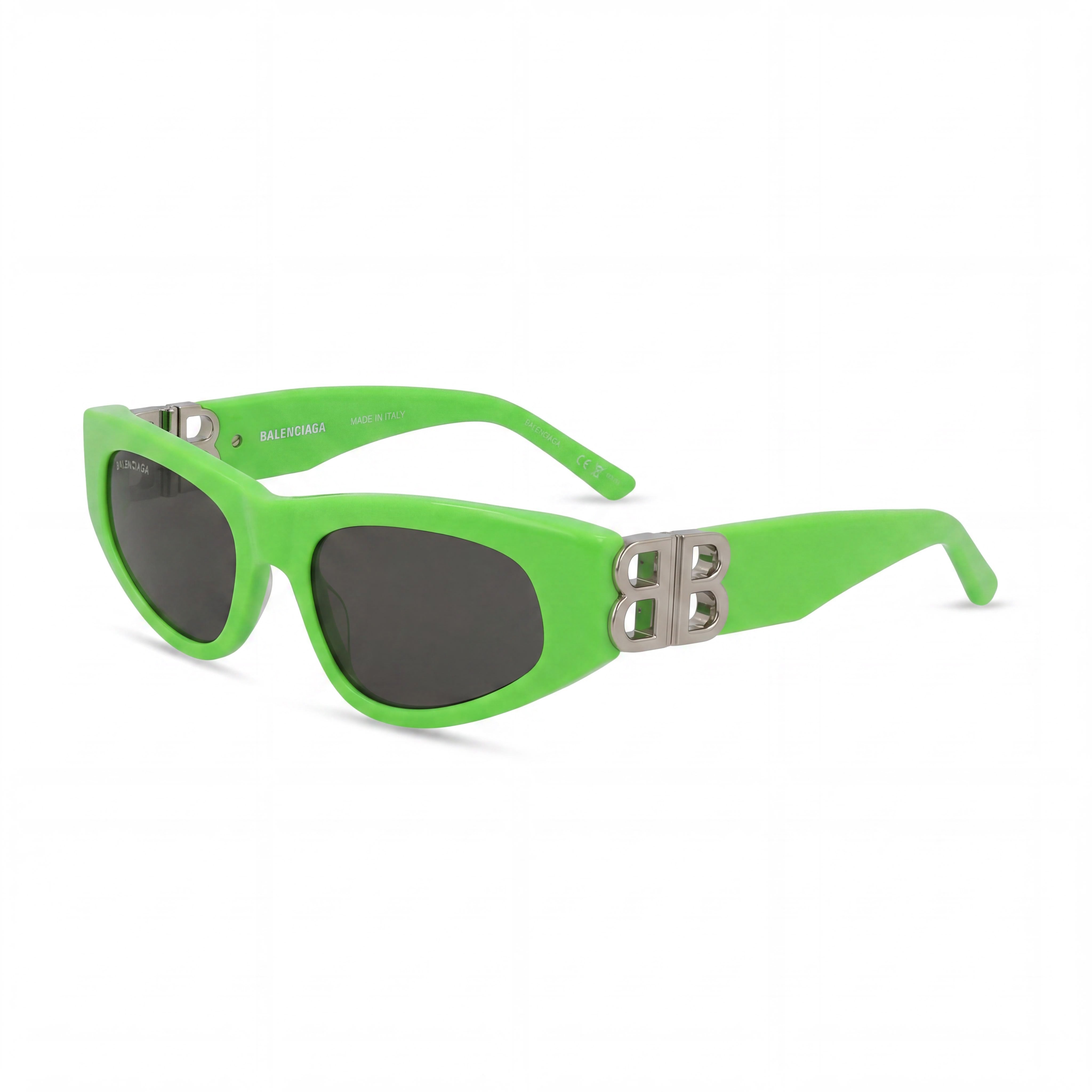 Gafas de sol Balenciaga estilo ojo de gato para mujer con montura de acetato verde plateado y gris y lentes grises de 53 mm, Photo 1