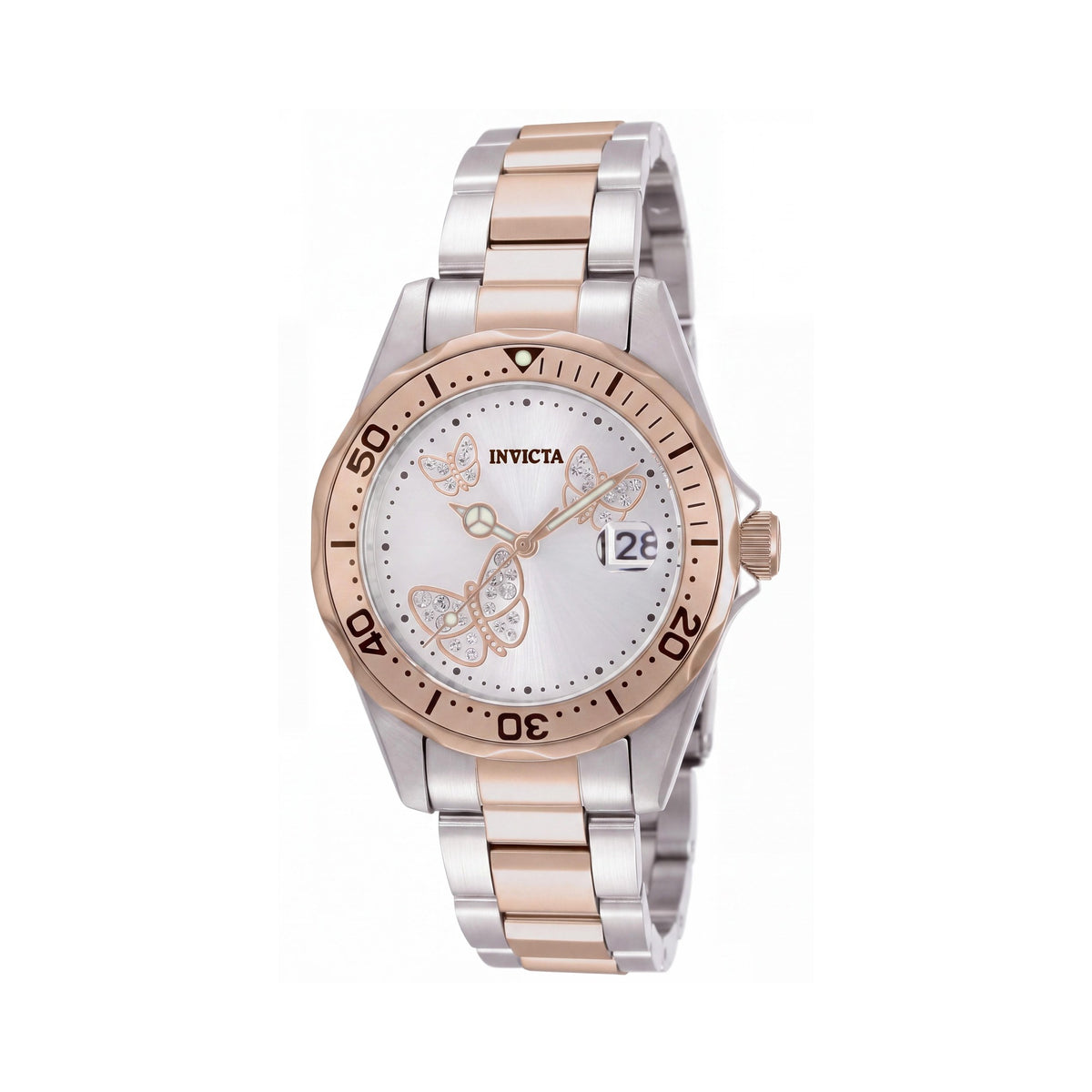 Reloj Invicta Angel 12504 para mujer, cuarzo, correa de acero inoxidable y oro rosa, 38 mm, esfera plateada, Photo 1