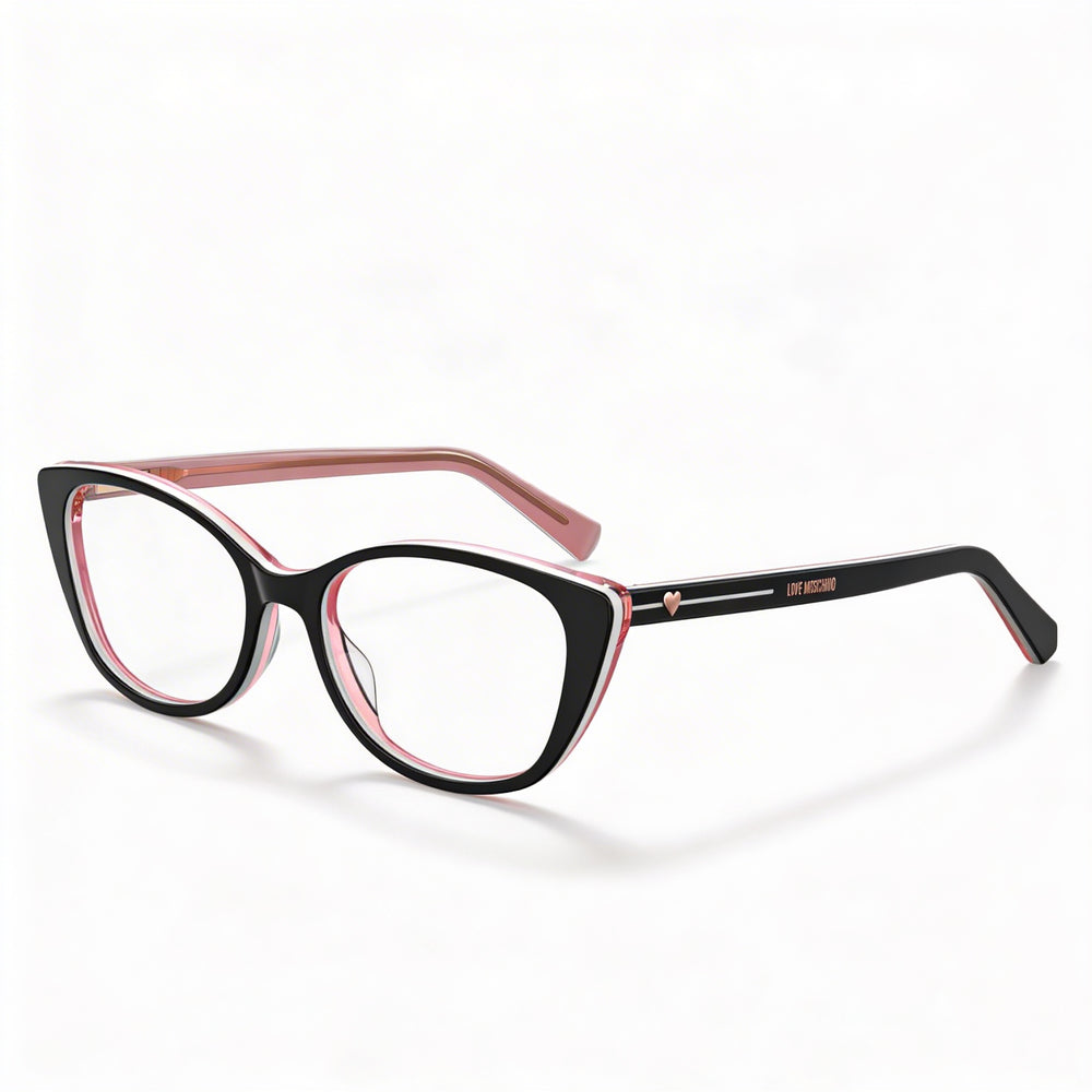 Love Moschino Trilayer Corazón Gafas Ópticas Armazón de Plástico Ojo de Gato Lente de Policarbonato Mujer Negro 51mm