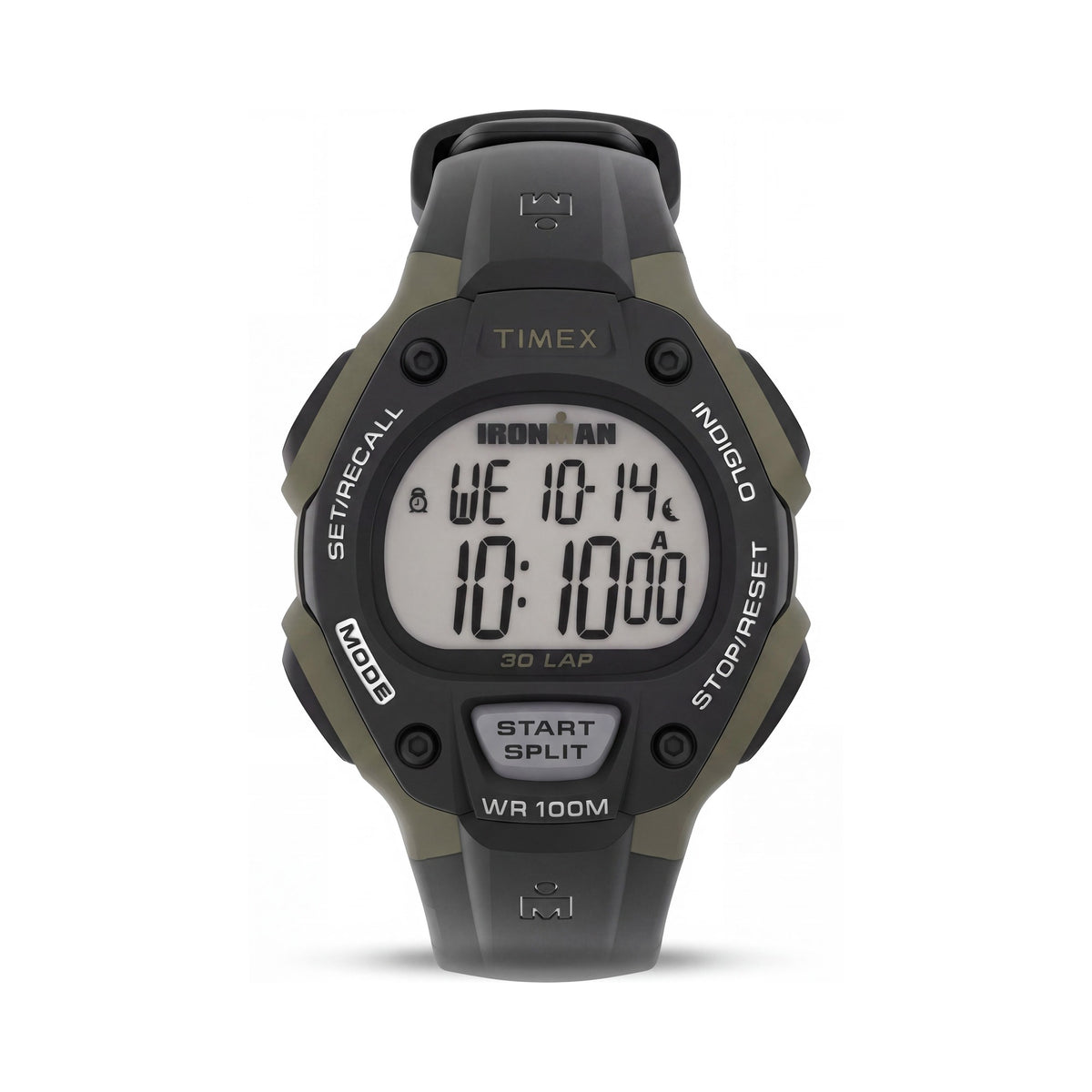 Timex Men's Chronograph Digital Watch with Indiglo Light-Up Dial, 38mm Black & Green Resin Case, Black Resin Strap, Photo 1