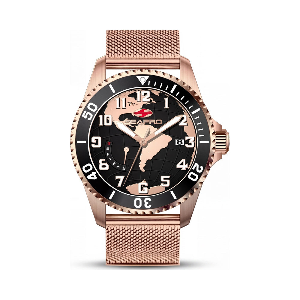 Reloj Seapro de cuarzo para hombre, de acero inoxidable negro, resistente al agua y con cristal mineral resistente a los arañazos.