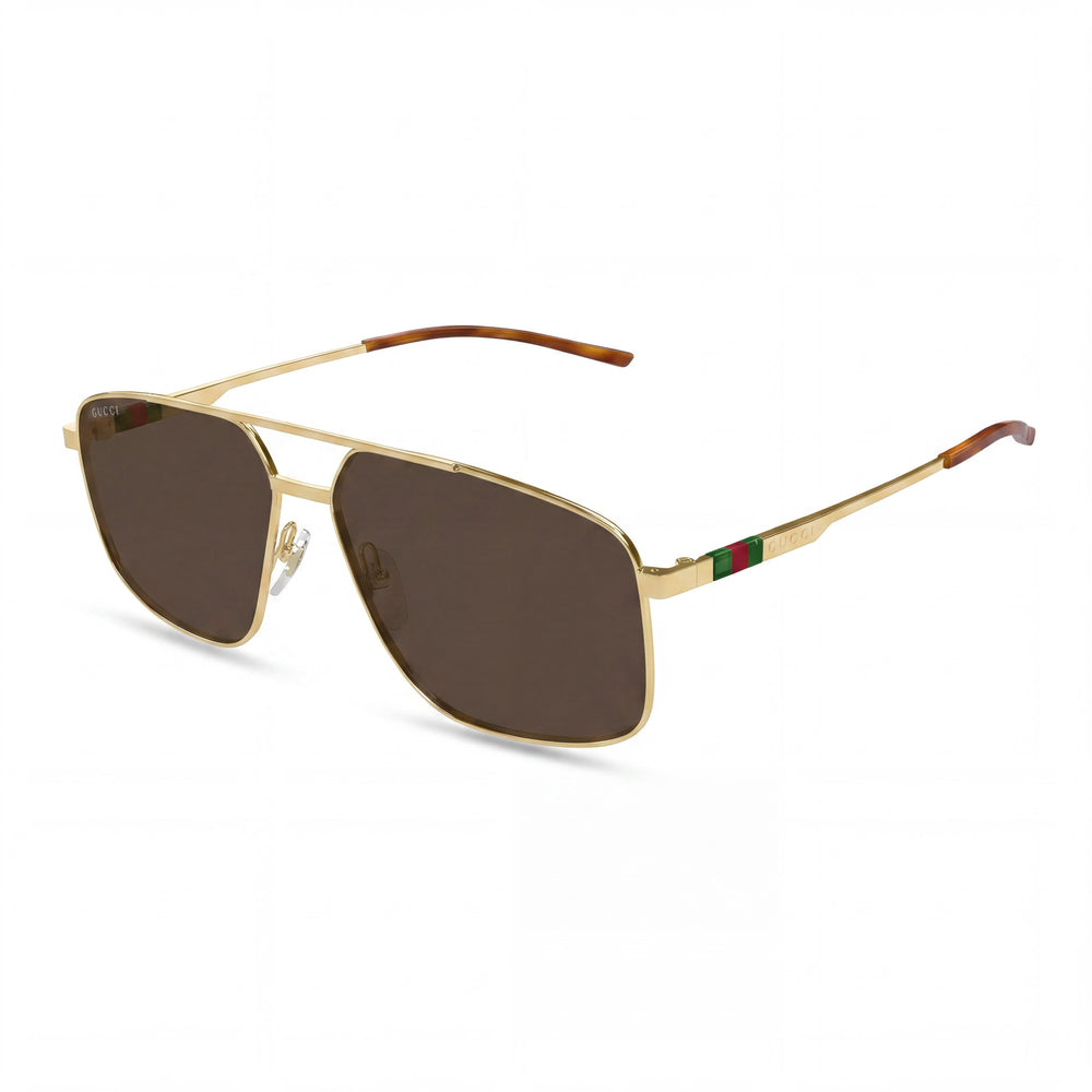 Gucci Casual Unisex Metal Sunglasses featuring a Gold-Brown Frame and complementing Gold-Brown Lenses, 60mm