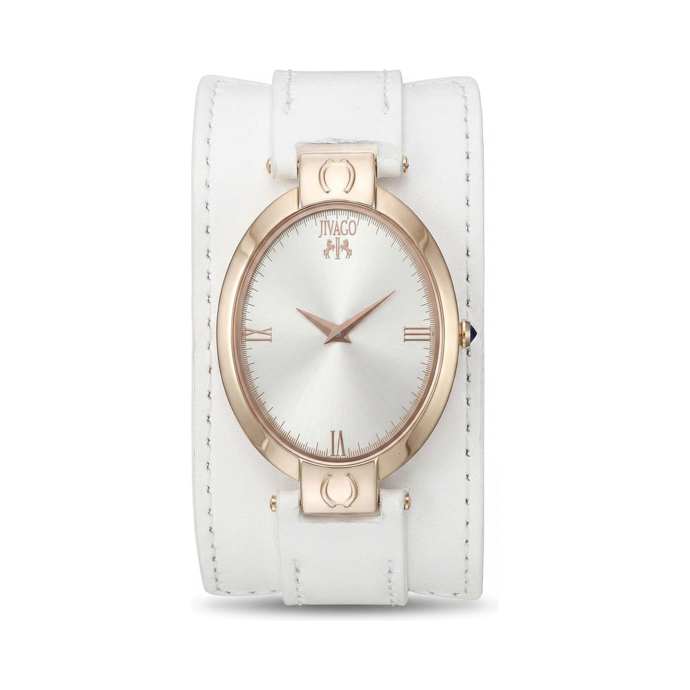 Reloj de Cuarzo Jivago JV1833 Good luck para Mujer, Blanco Plateado con Correa de Cuero y Cristal Hardlex, Resistente al Agua 30 Metros