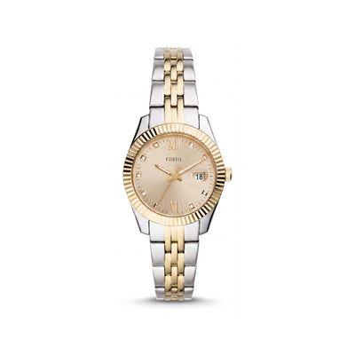 Fossil Women's Scarlette Mini Three-Hand Stainless Steel Watch, Gold Case, Gold Dial, Two-Tone Bracelet 32mm - ES4949