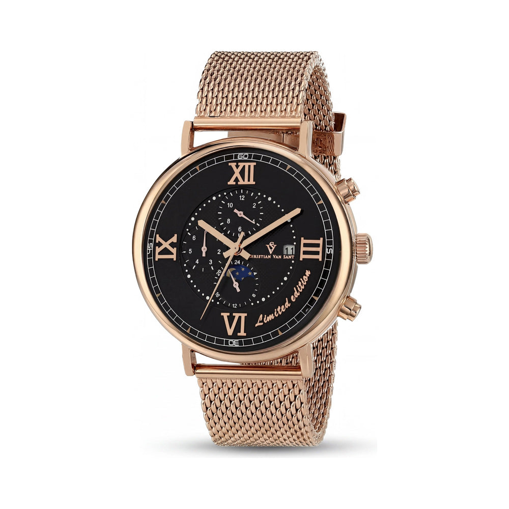 Christian Van Sant Bracelet Men's Black Dial Stainless Steel Mesh Automatic 100m Water Resistant Watch
