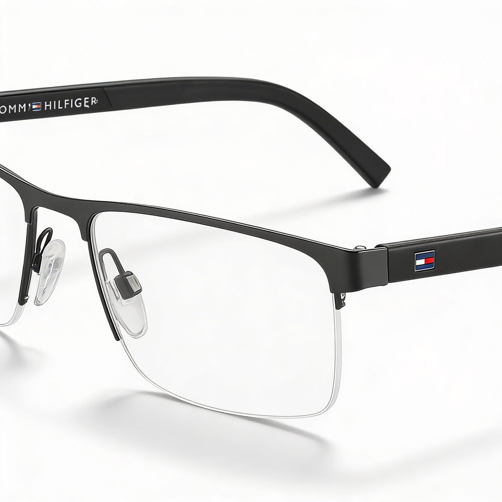 Tommy Hilfiger T. Hilfiger 1594 Unisex Semi Rimless Rectangle Dark Ruthenium Metal Frame Eyeglasses 55mm