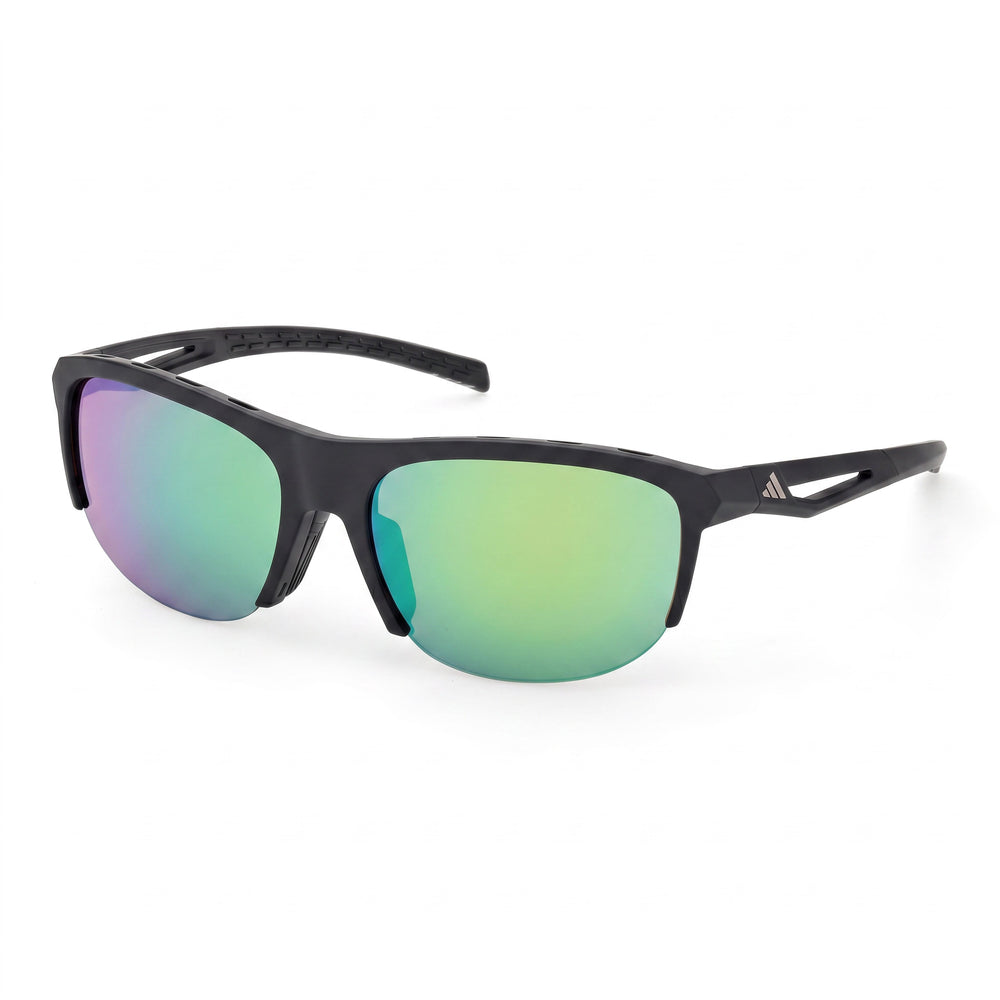 adidas Comtemporary Men's Matte Black Plastic Frame Green Mirror Lenses UV Protection Sunglasses 66mm