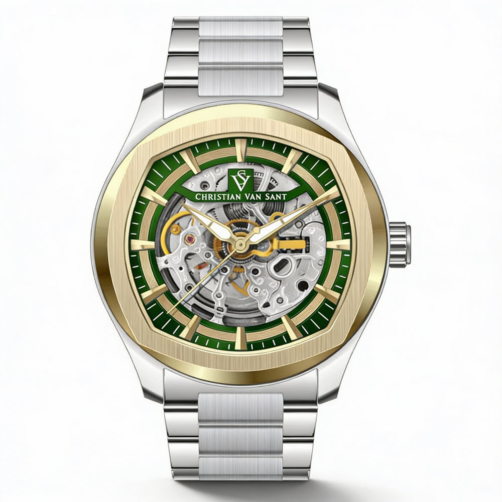 Christian Van Sant bracelet Men's Green Dial Stainless Steel Automatic Movement Water Resistant Watch