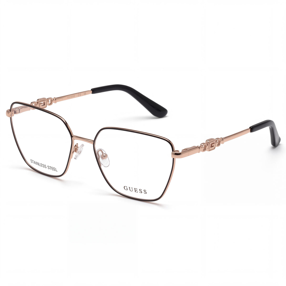 Gafas graduadas de mujer GUESS estilo GEOMÉTRICO con montura de metal negro y lentes transparentes, talla 140-16-43, Photo 1
