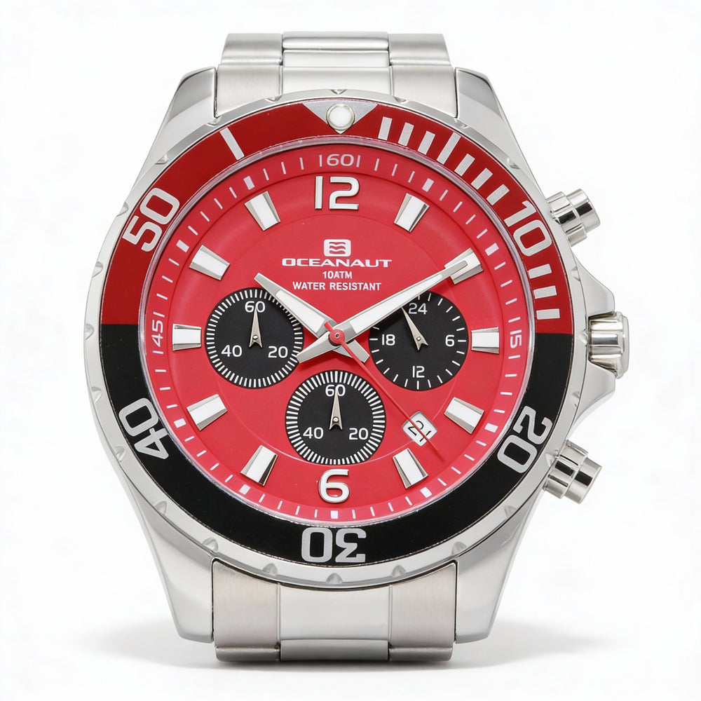 Oceanaut Quartz Movement Men's Blue Stainless Steel Water Resistant Watch with Black Dial and Double Locking Foldover Clasp