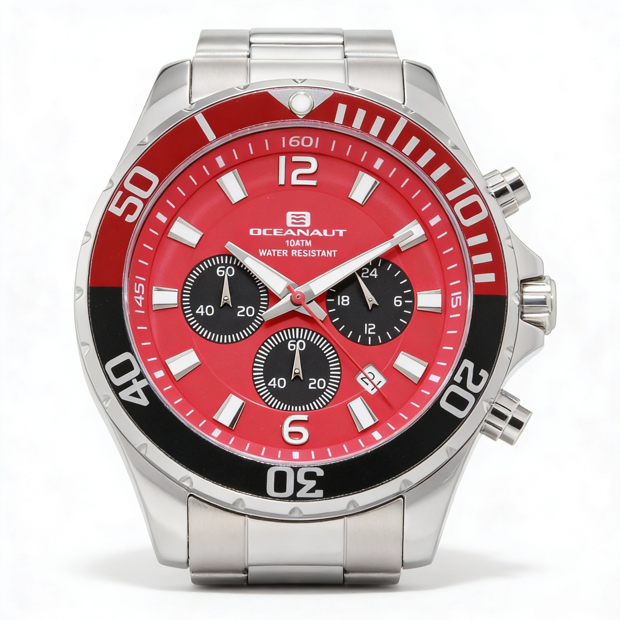 Oceanaut Quartz Movement Men's Blue Stainless Steel Water Resistant Watch with Black Dial and Double Locking Foldover Clasp, Photo 1