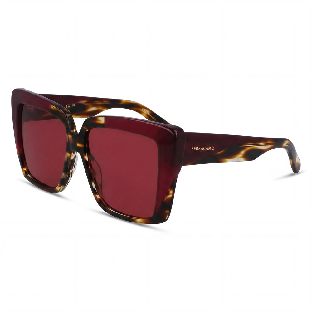 Gafas de sol Salvatore Ferragamo Sf1060sn para mujer, montura de acetato a rayas marrón/morado, protección UV, policarbonato no polarizado, 55mm