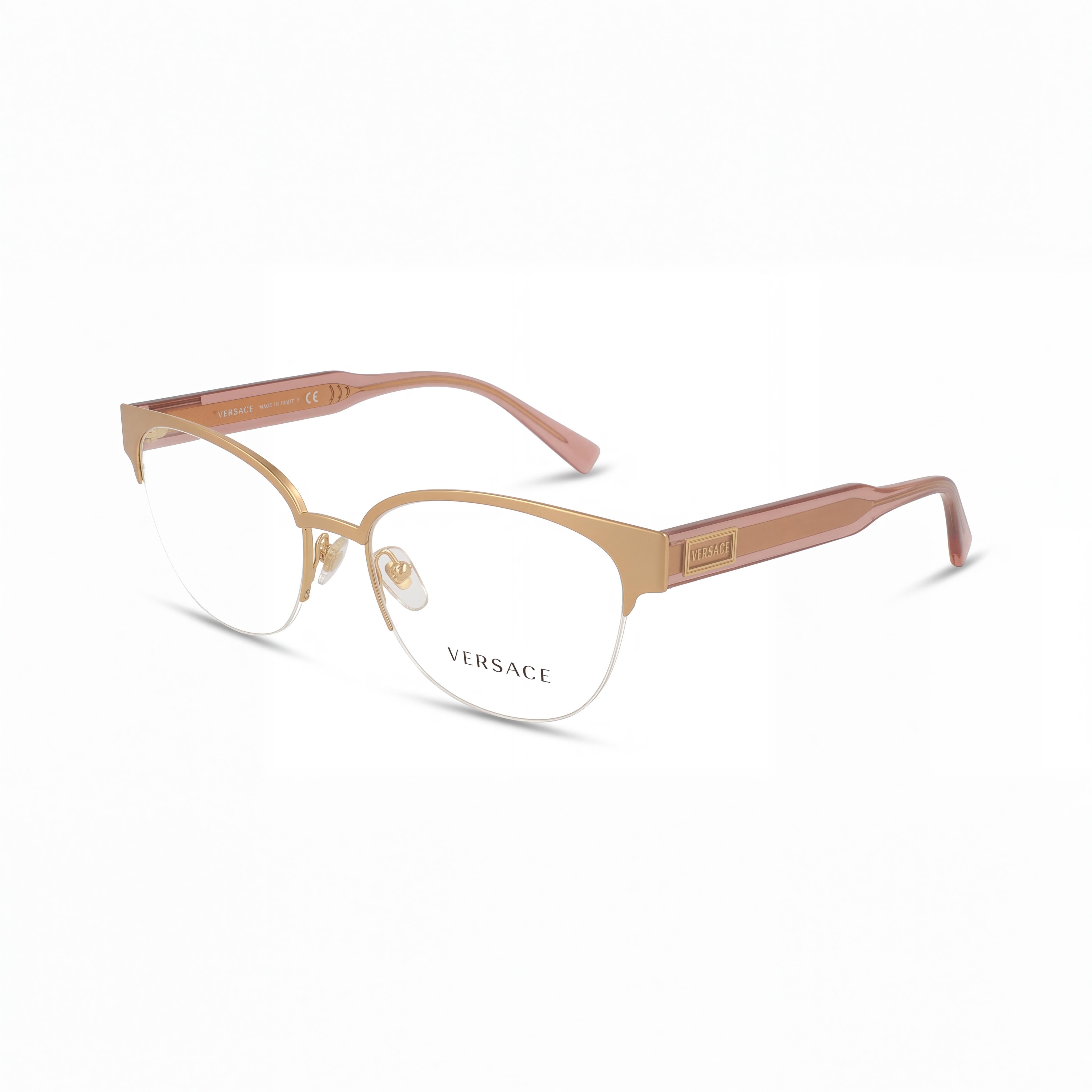Versace Ve 1265 Women's Gold, Pink Gold Metal Semi Rimless Oval Eyeglasses with Clear Lenses 53mm, Photo 1