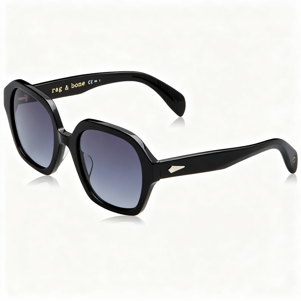 Gafas de sol clásicas Rag &amp; Bone RNB1063/S para mujer, cuadradas, de plástico negro, no polarizadas, con degradado gris, 53 mm