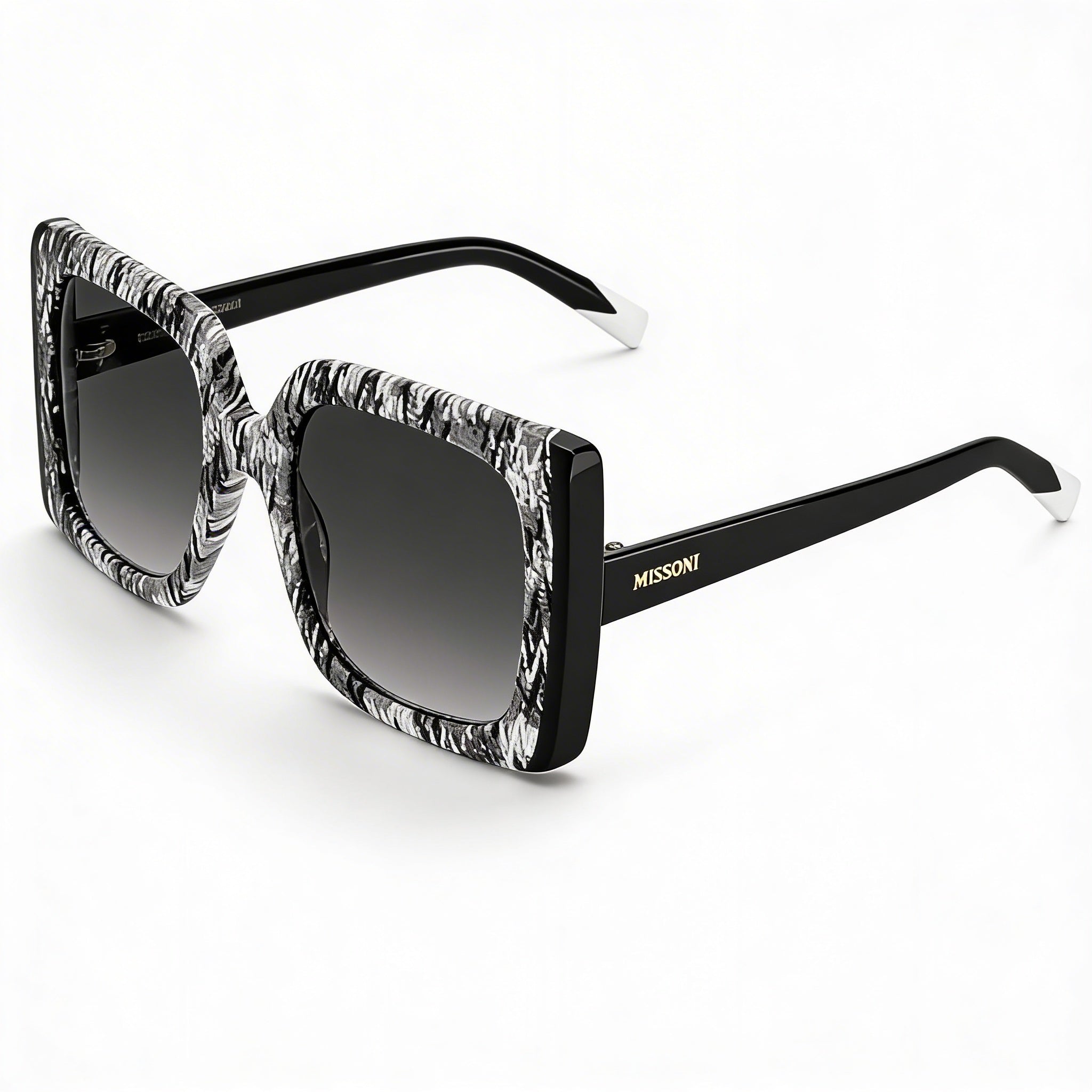 Gafas de sol clásicas Missoni de acetato para mujer, patrón negro, degradado gris oscuro, protección 100% UV, 54 mm, Photo 1
