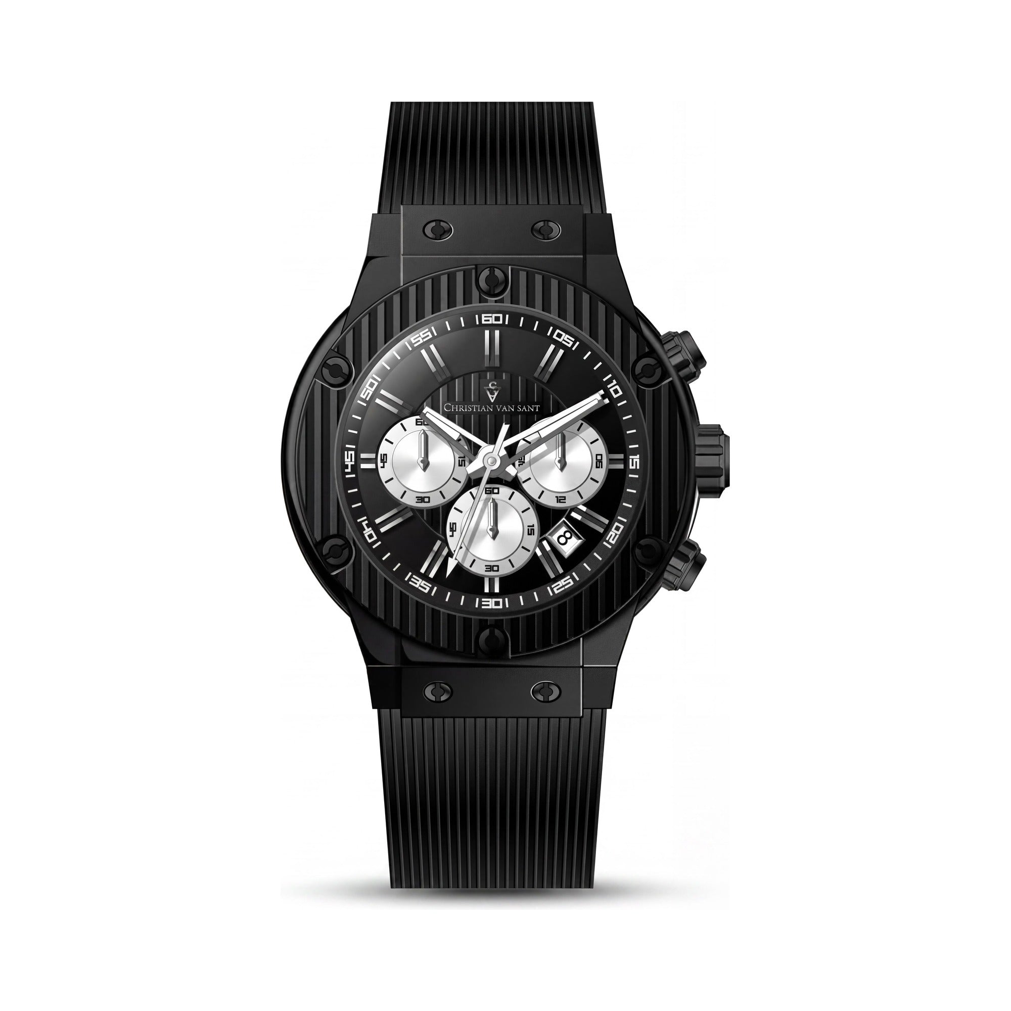 Christian Van Sant CV8145 Men's Red Rubber Strap Stainless Steel Case Quartz Movement Scratch Resistant Water Resistant Watch, Photo 1
