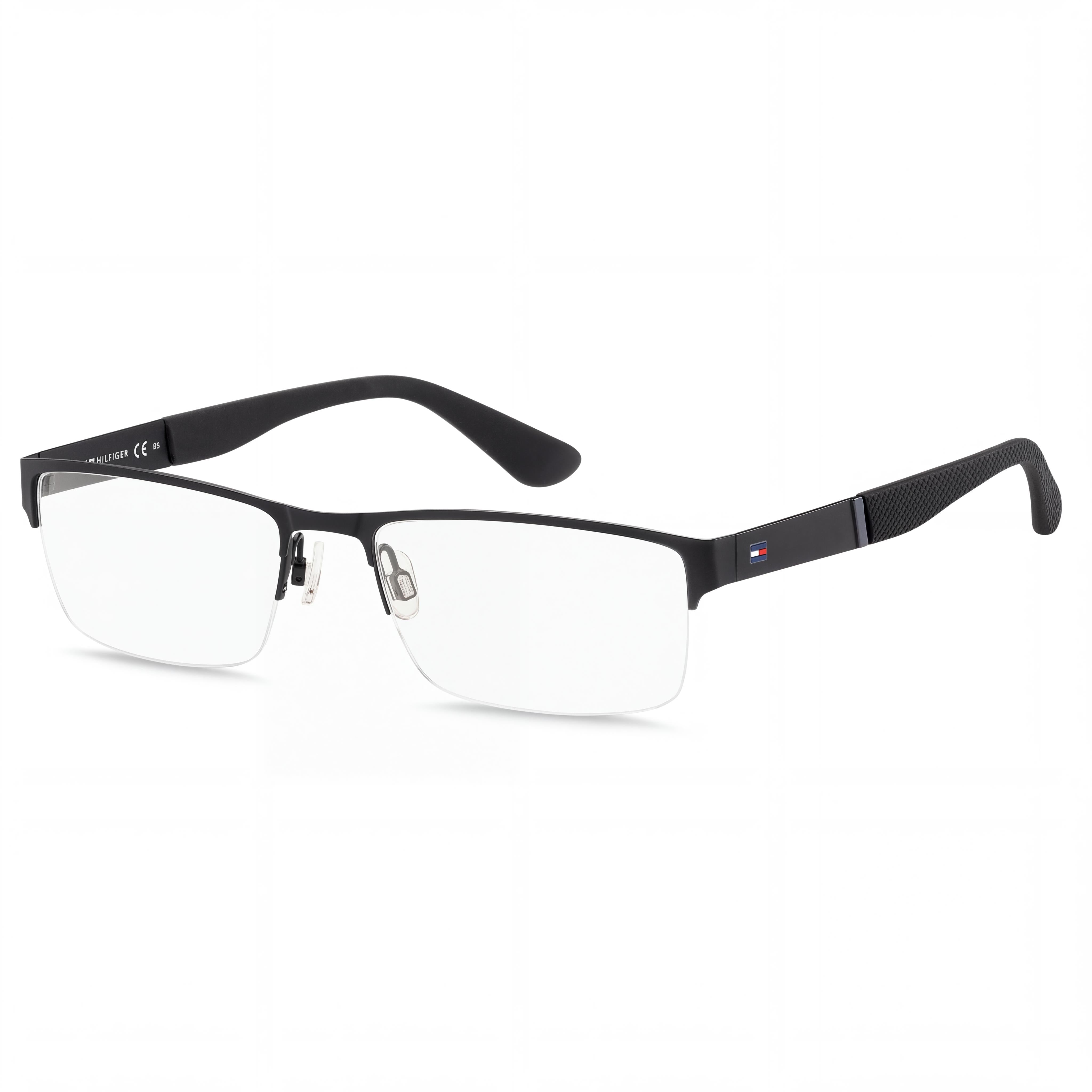 Tommy Hilfiger TH 1524 Rectangular Unisex Matte Black Plastic Frame Eyeglasses 55mm Lens, 18mm Bridge, Photo 1