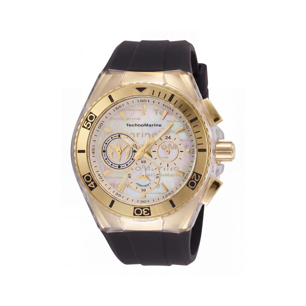 Reloj TechnoMarine TM-120026 para hombre, de acero inoxidable tono dorado, correa de silicona negra, esfera de nácar color champán, 46.65 mm