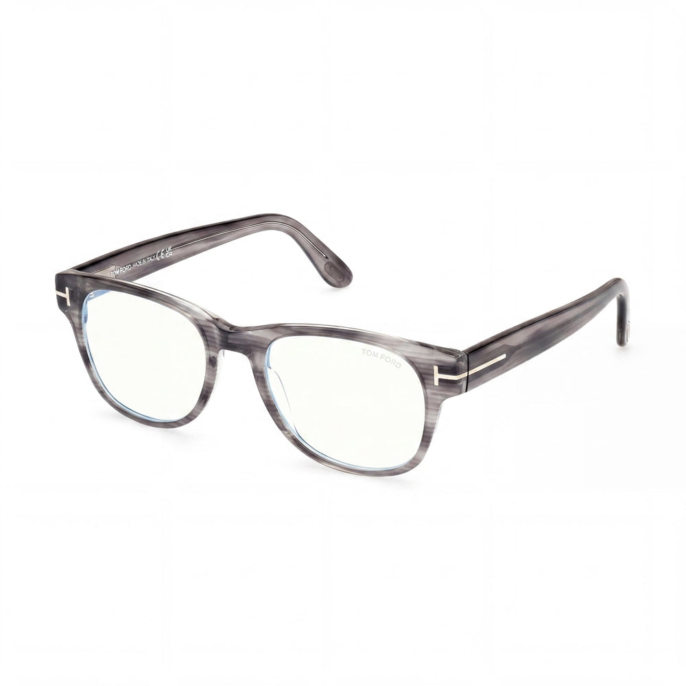 Gafas de sol Tom Ford FT5898-B para hombre, montura cuadrada de plástico con borde completo, rayas grises y azules, 52 mm