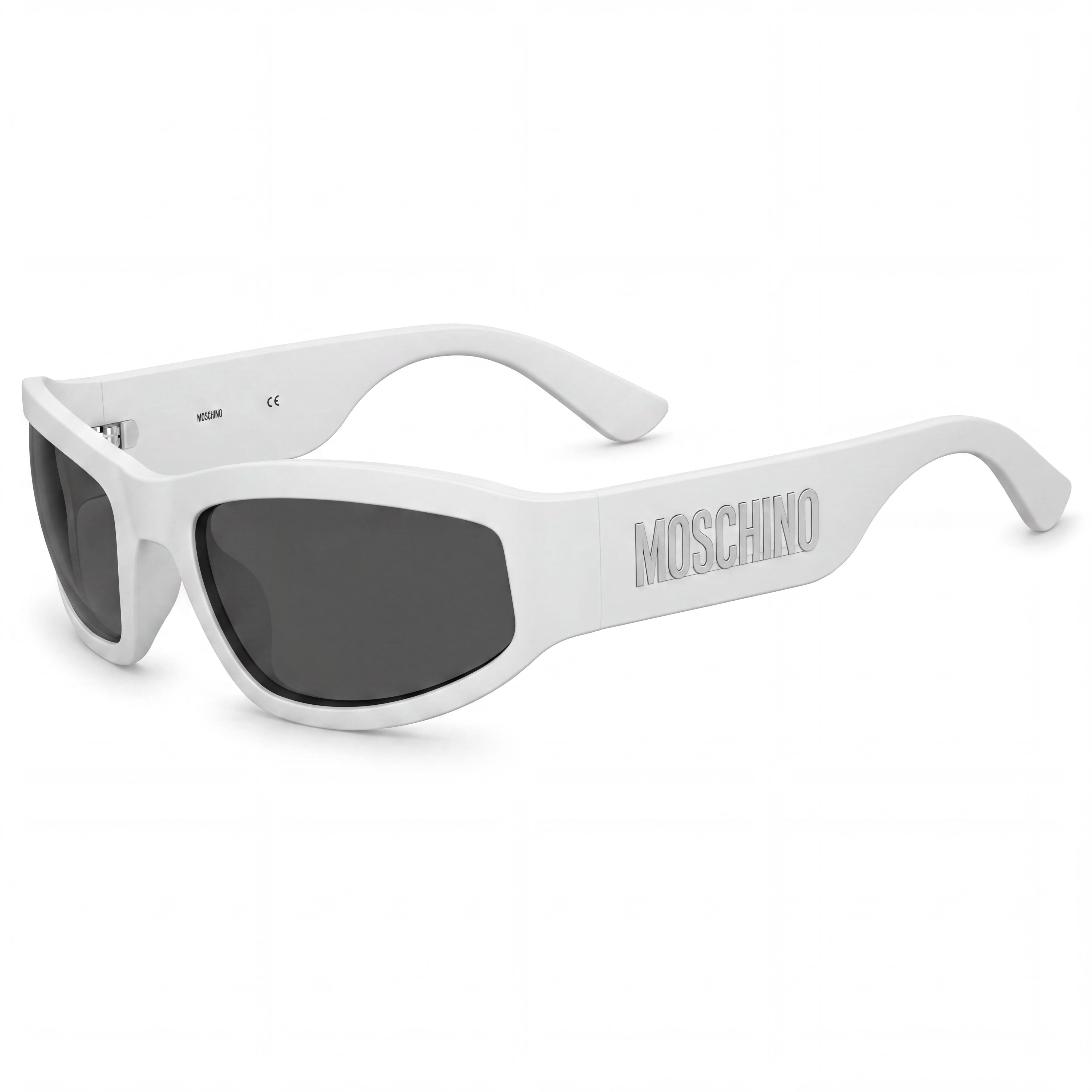 Moschino Casual Men's Matte White POLYAMIDE INJ-GRIL. Grey Non-Polarized Sunglasses 60-21-130, Photo 1