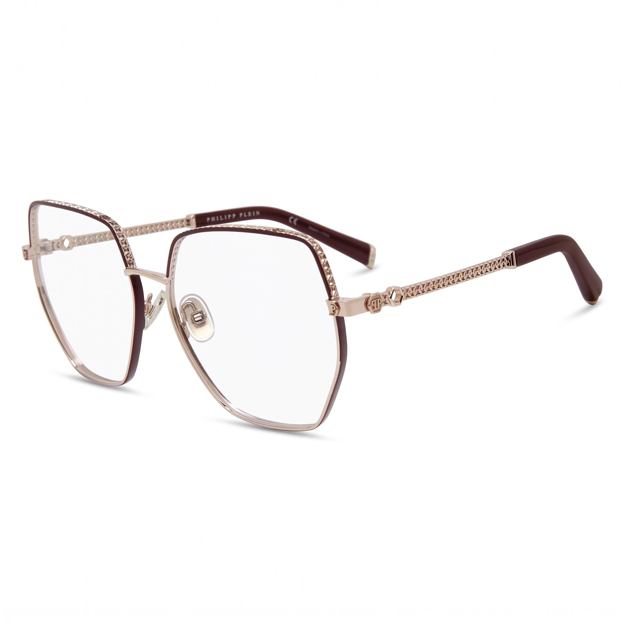 Philipp Plein Vpp054s Women's Eyeglasses Rose Gold with Glossy Bordeaux Accents, Glass Lenses 57mm, Photo 1
