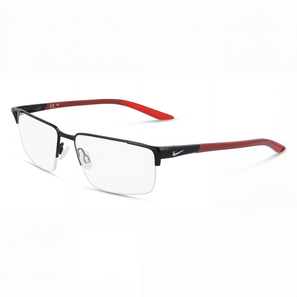 Nike NIKE 8054 Gafas Metálicas Rectangulares Negro Satinado Rojo Equipo Mate Unisex 55mm