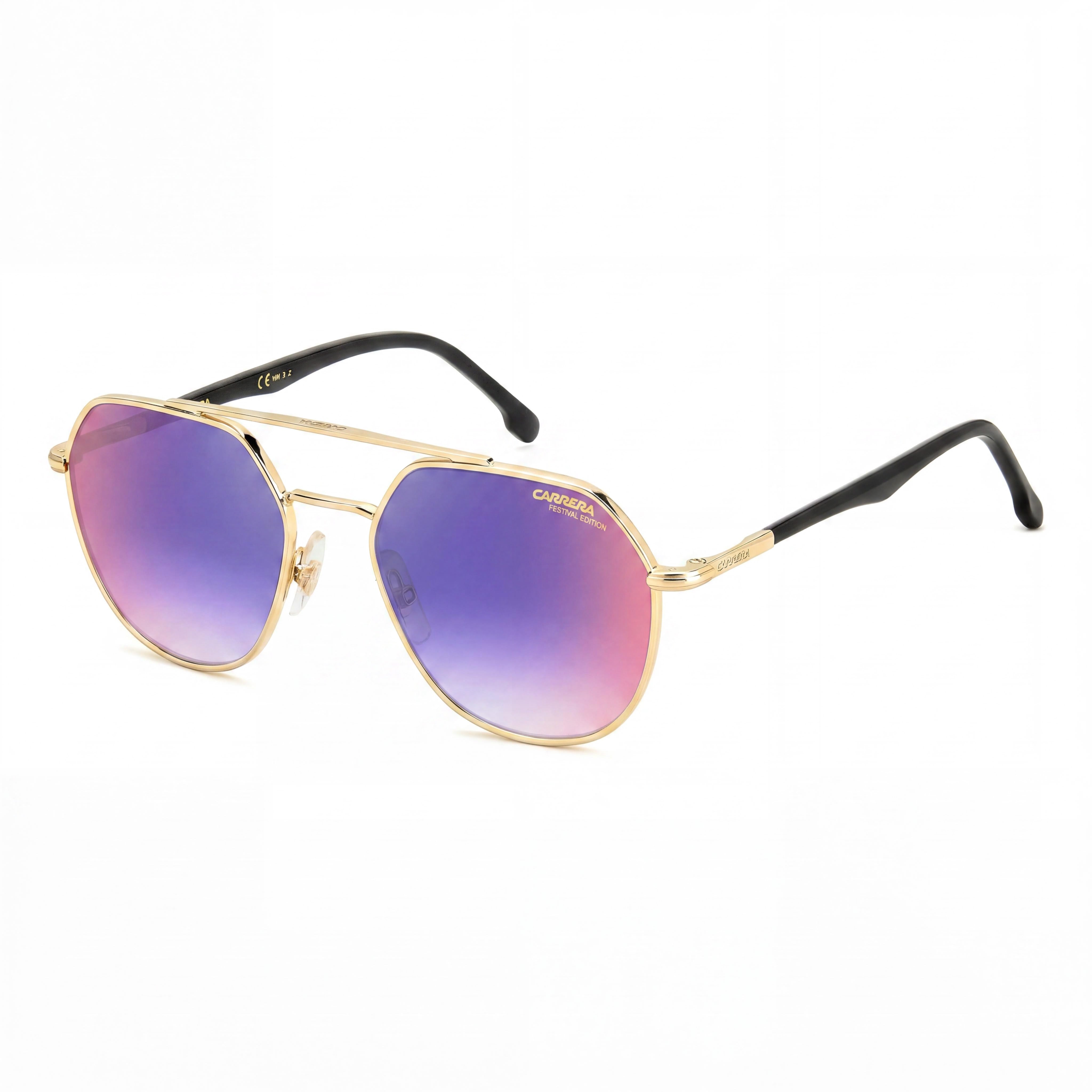 Carrera 303/S Unisex Black Gold Metal Frame Blue Shaded Red Polycarbonate Non-Polarized 53mm Sunglasses, Photo 1