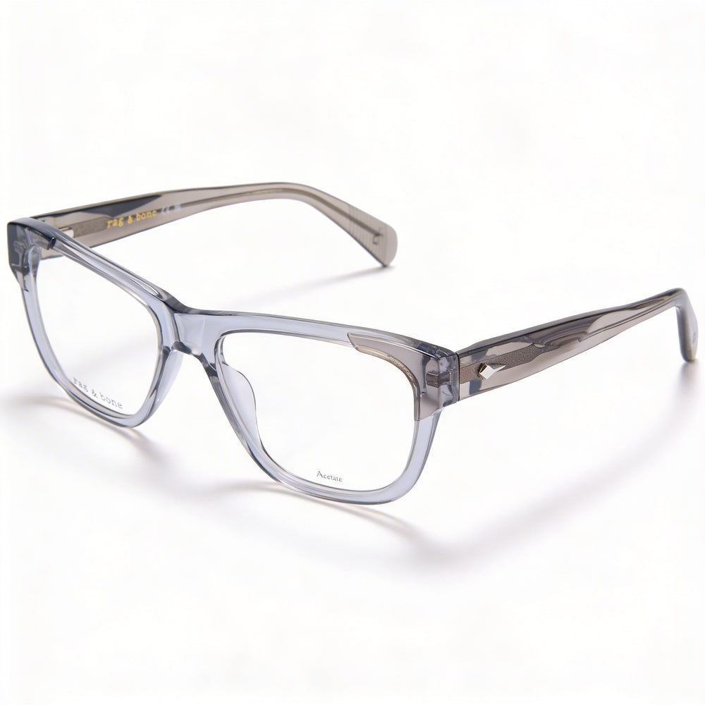 Gafas ópticas casuales para hombre Rag & Bone, montura gris de acetato, lentes de 55 mm, puente de 18 mm, patillas de 145 mm