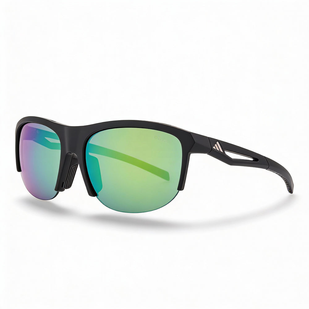 adidas Comtemporary Men's Matte Black Plastic Frame Green Mirror Lenses UV Protection Sunglasses 66mm