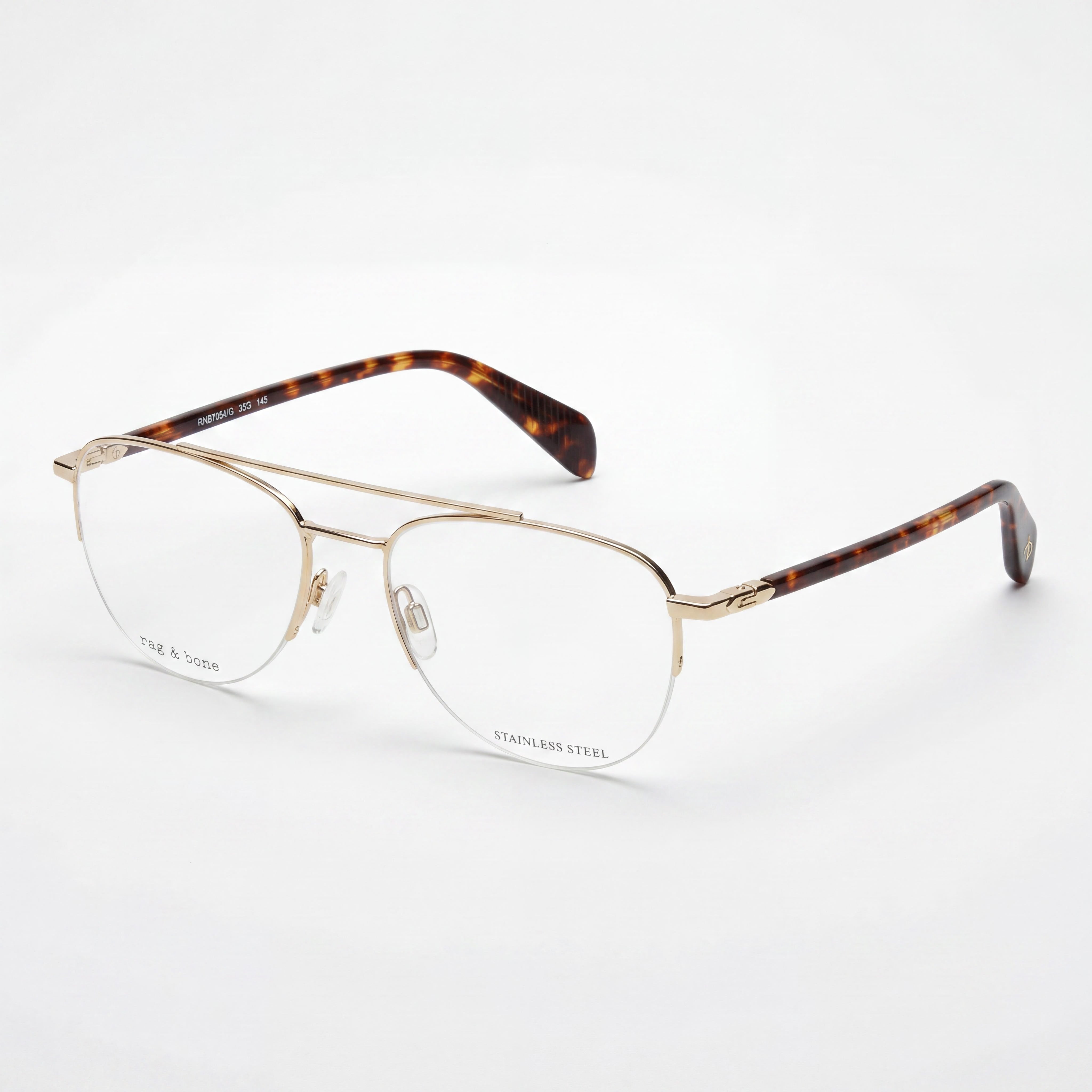 Rag & Bone Modern Unisex Gold Alloy Steel Frame Polycarbonate Lens 54mm Lens, 18mm Bridge, 145mm Temple Sunglasses, Photo 1