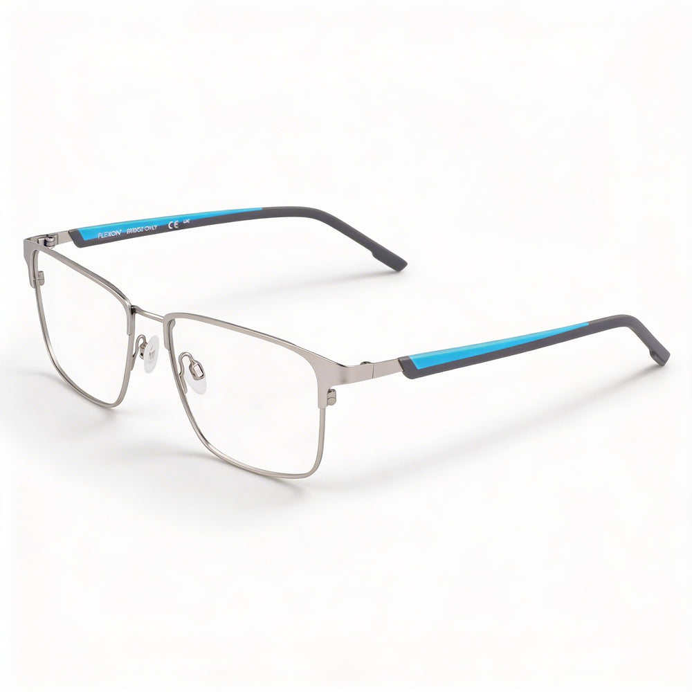 Flexon E1154 Men's Acetate Optical Frames, Satin Silver Cerulean with Multicolor Polycarbonate Lenses