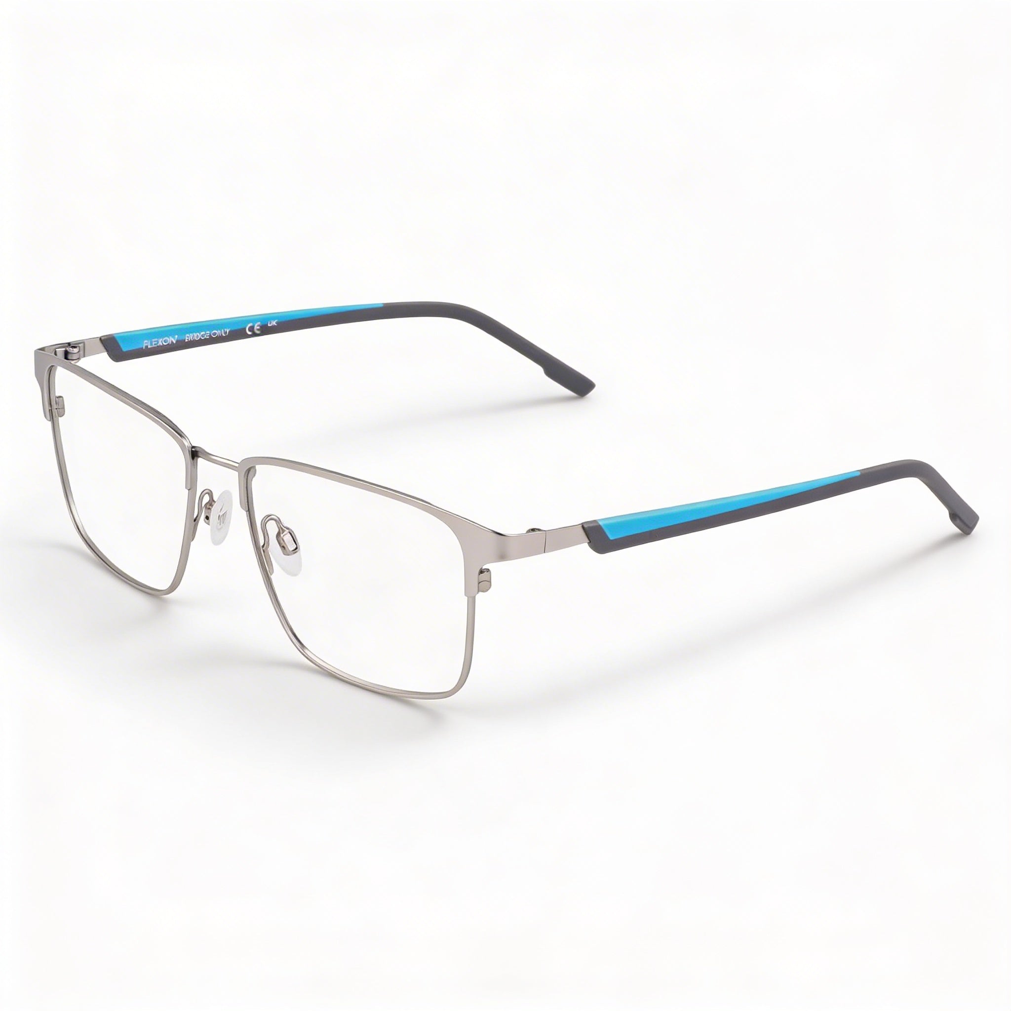 Flexon E1154 Men's Acetate Optical Frames, Satin Silver Cerulean with Multicolor Polycarbonate Lenses, Photo 1