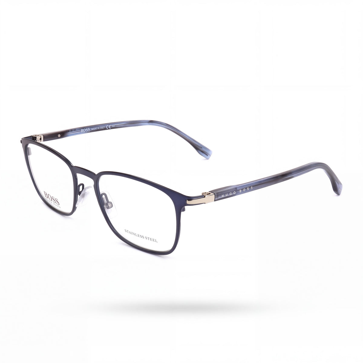 Hugo Boss Modern Men's Eyewear featuring a Stainless Steel Frame with a Matte Blue Finish and 52mm Lens Width, Photo 1