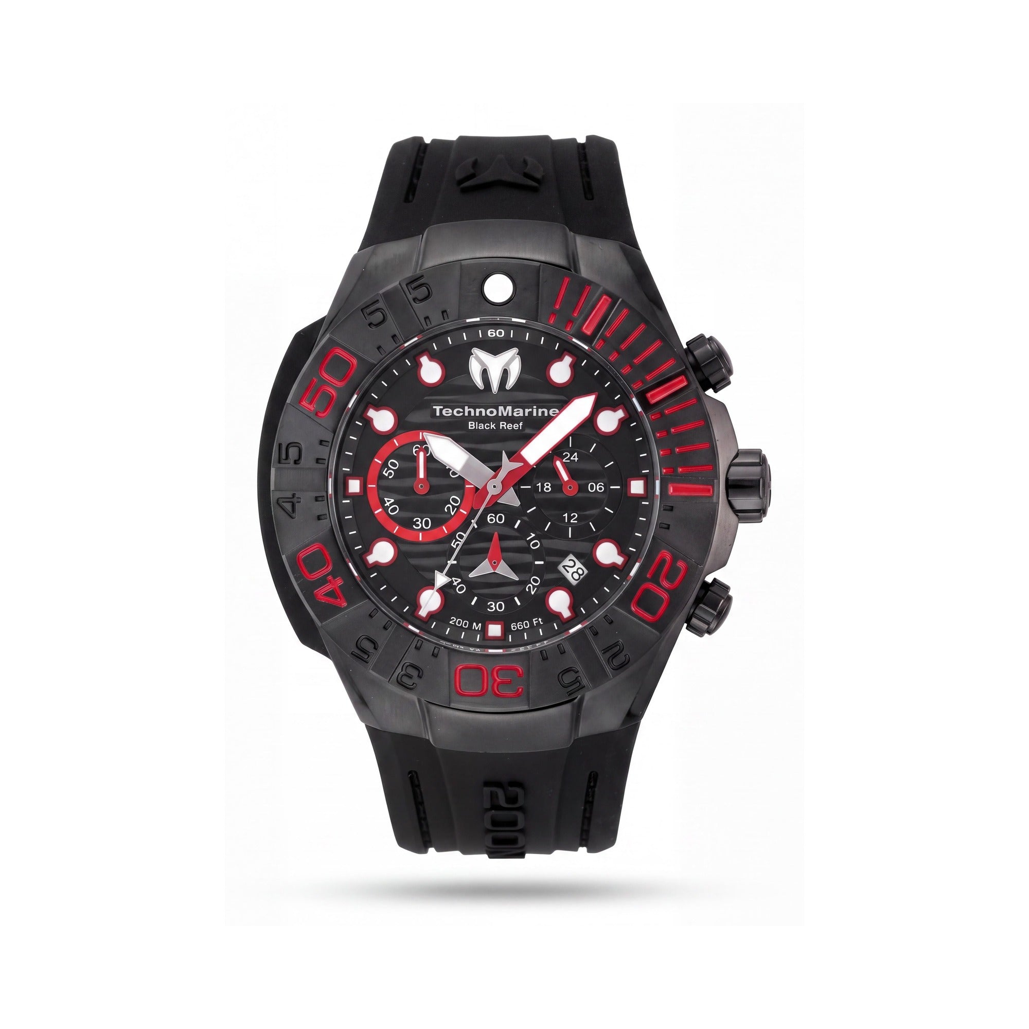 Reloj de hombre TechnoMarine Reef TM-523010 con correa de silicona, cronógrafo, fecha, cuarzo, negro y rojo, 45 mm, Photo 1
