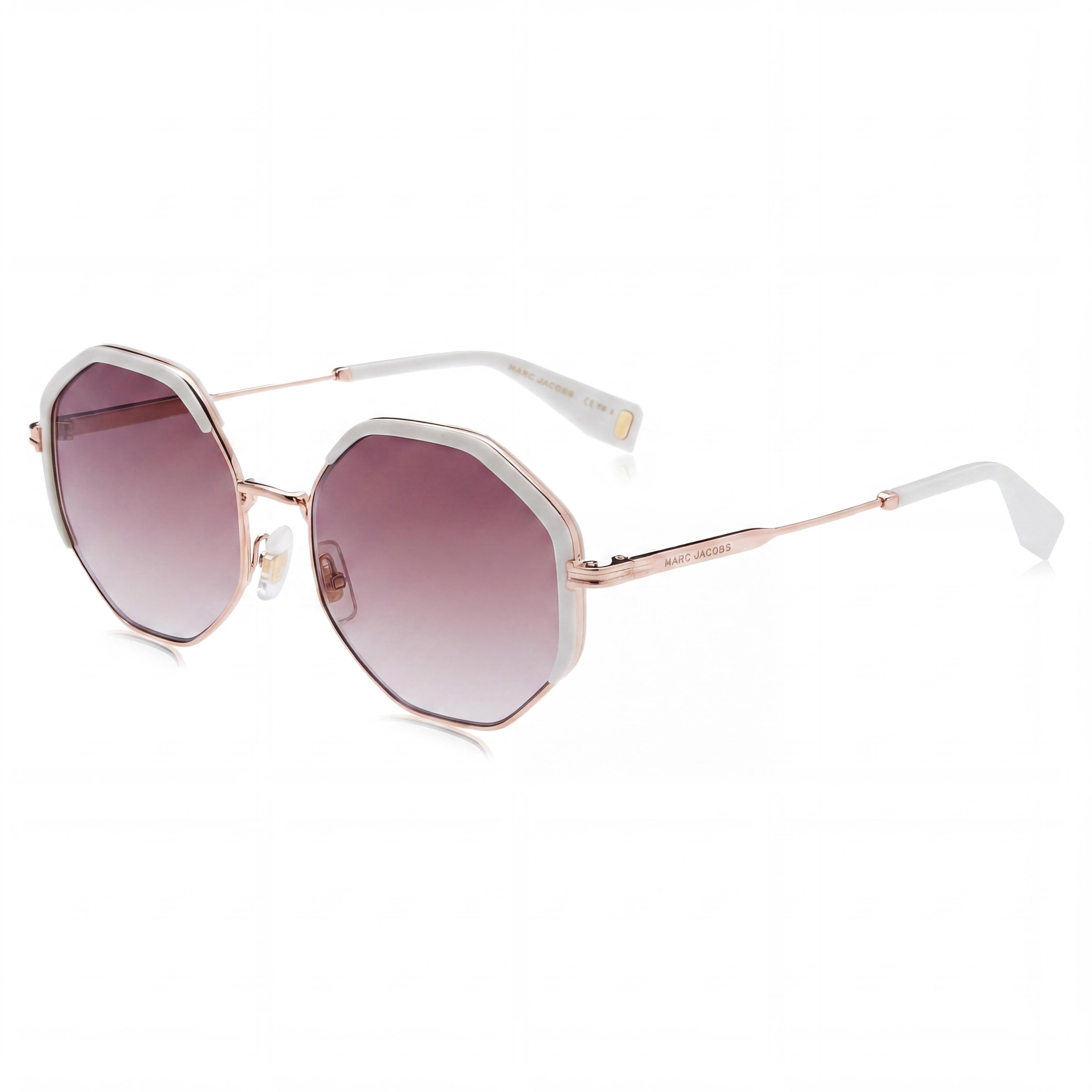 Gafas de sol Marc Jacobs Casual para mujer, de metal, con protección UV, montura de oro rosa blanco y lentes marrones degradadas de 56 mm, Photo 1