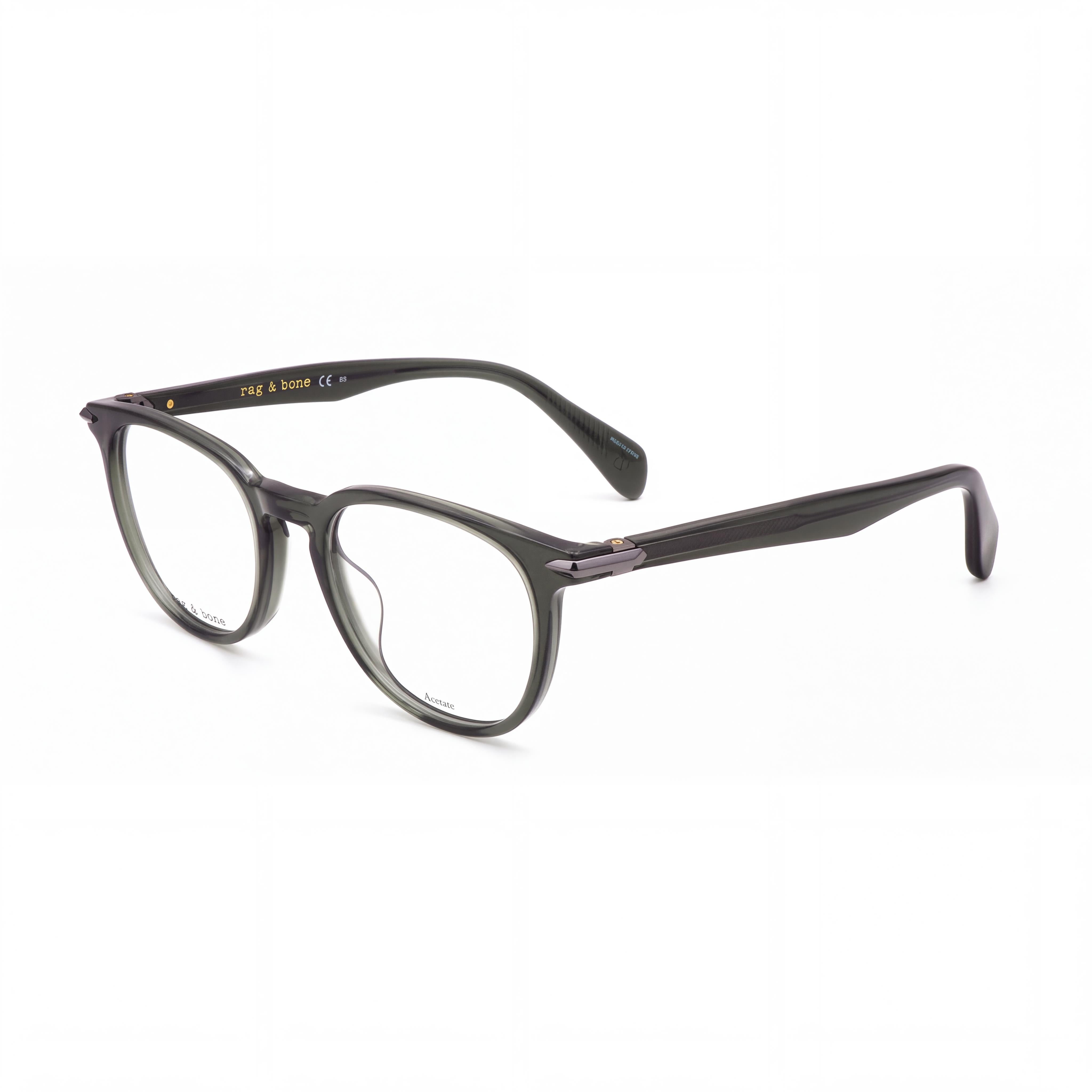 rag & bone Men's Casual Eyeglasses, Dark Grey Acetate Frame with Transparent Lenses 50-20-145, Photo 1