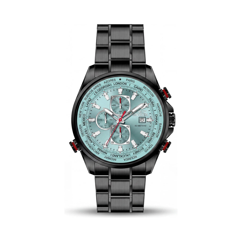 Invicta Aviator 50498 Reloj Unisex Cronógrafo de Cuarzo con Brazalete, Caja Negra, Esfera Azul, Sumergible 5 ATM, 50mm