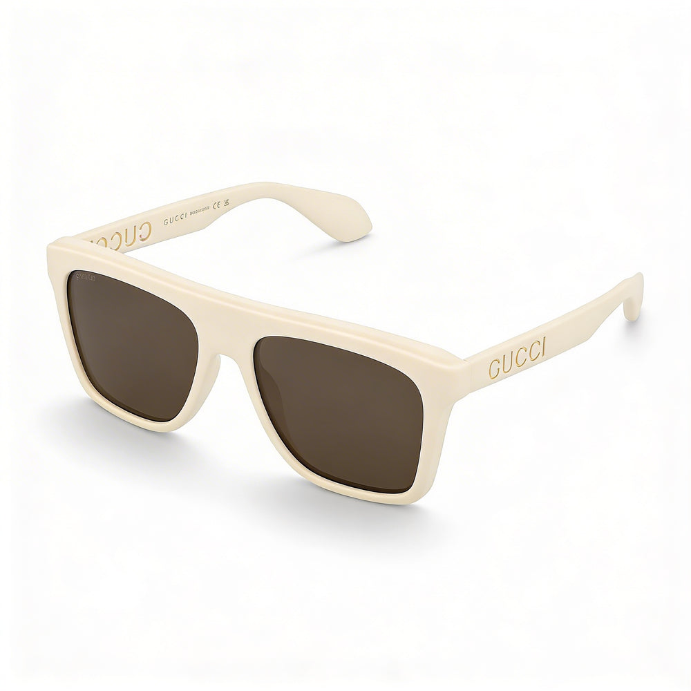 Gafas de sol Gucci para hombre, cuadradas o rectangulares, de plástico, color blanco y marrón, 57 mm