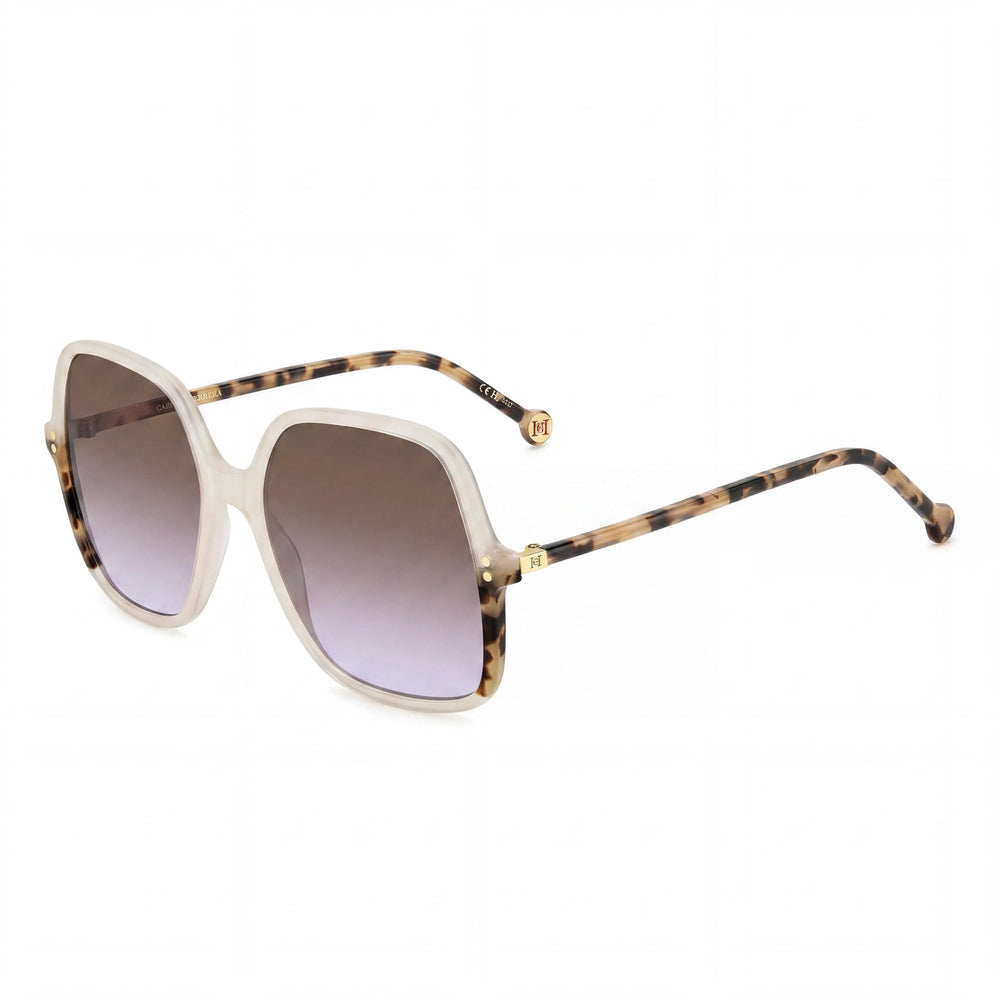 Gafas de sol modernas para mujer Carolina Herrera, montura de acetato marfil, lentes no polarizadas de doble tono marrón violeta con protección UV, 56 mm