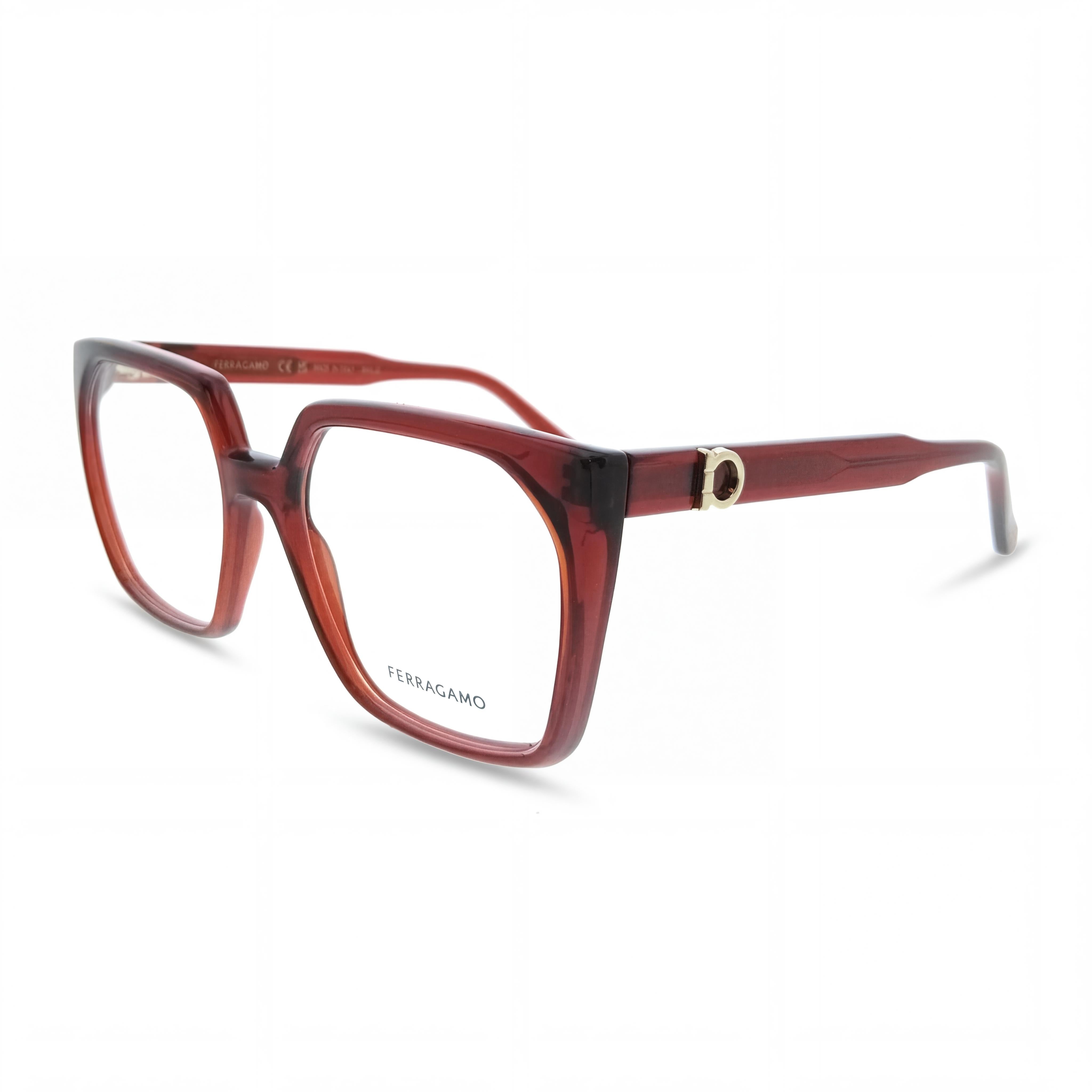 Ferragamo Casual Women's Transparent Burgundy Plastic Optical Prescription Eyeglasses Frame 55mm Lens Width, Photo 1