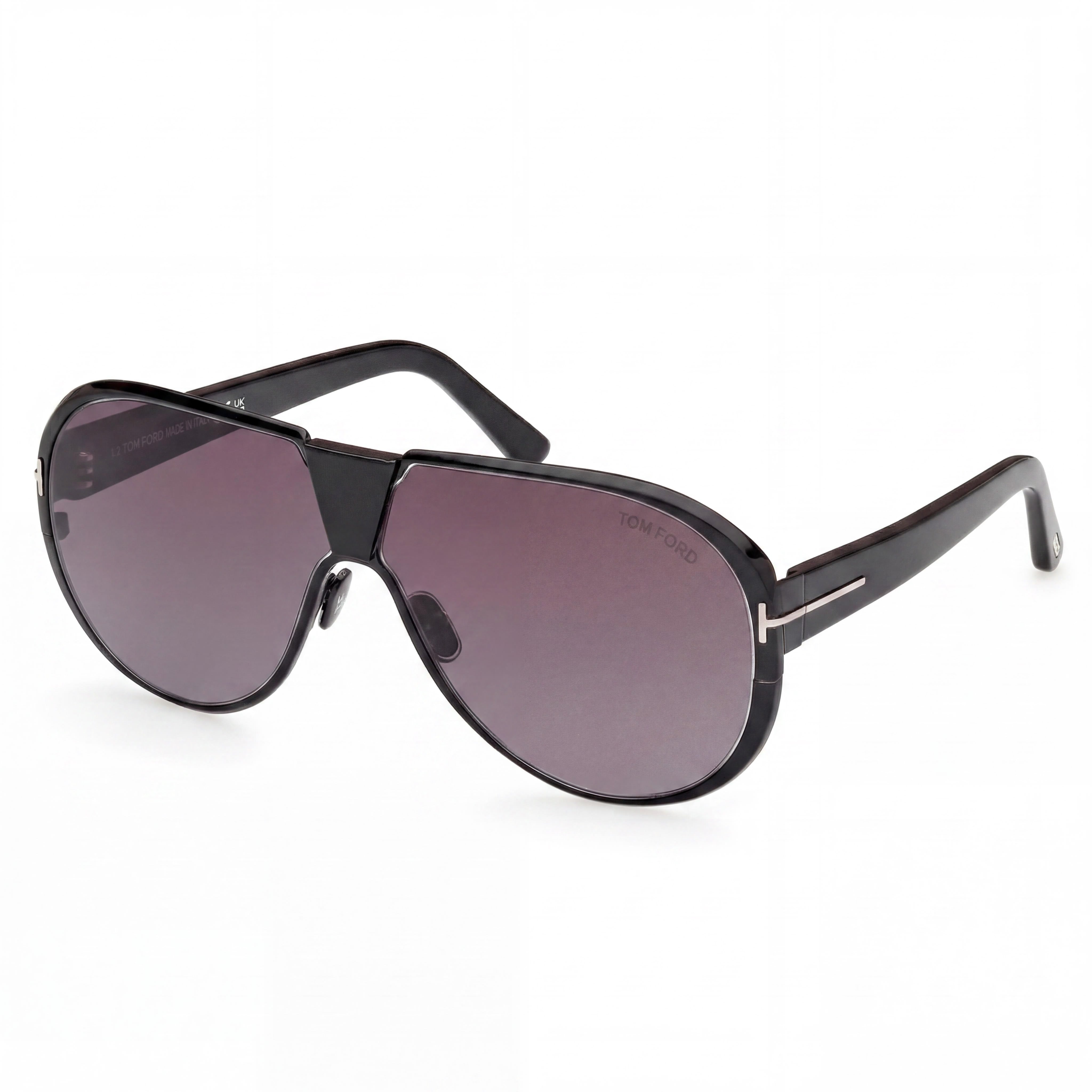 Tom Ford Vincenzo FT1072 Men's Shiny Black Pilot Metal Frame Smoke Gradient Sunglasses 64mm, Photo 1