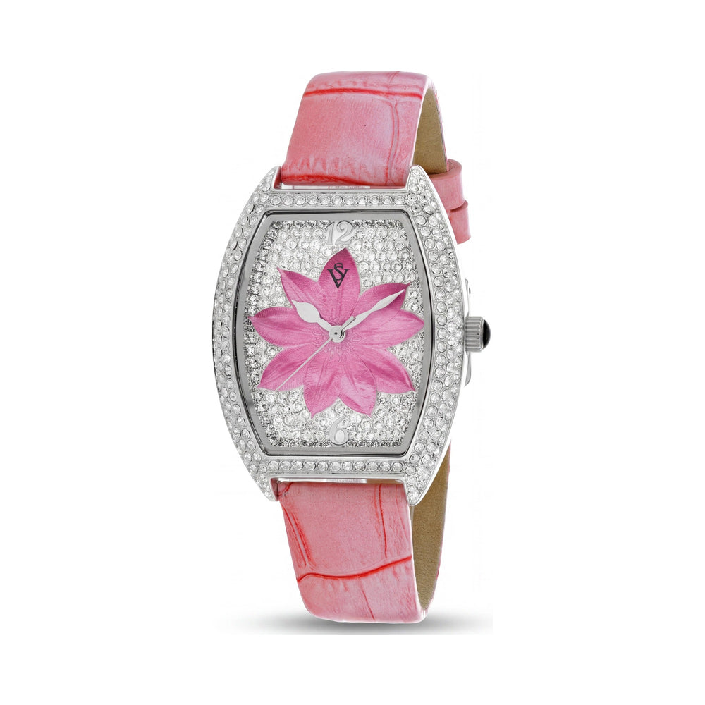 Reloj Christian Van Sant para mujer, con movimiento de cuarzo, esfera rosa, correa de cuero y acero inoxidable, resistente al agua.