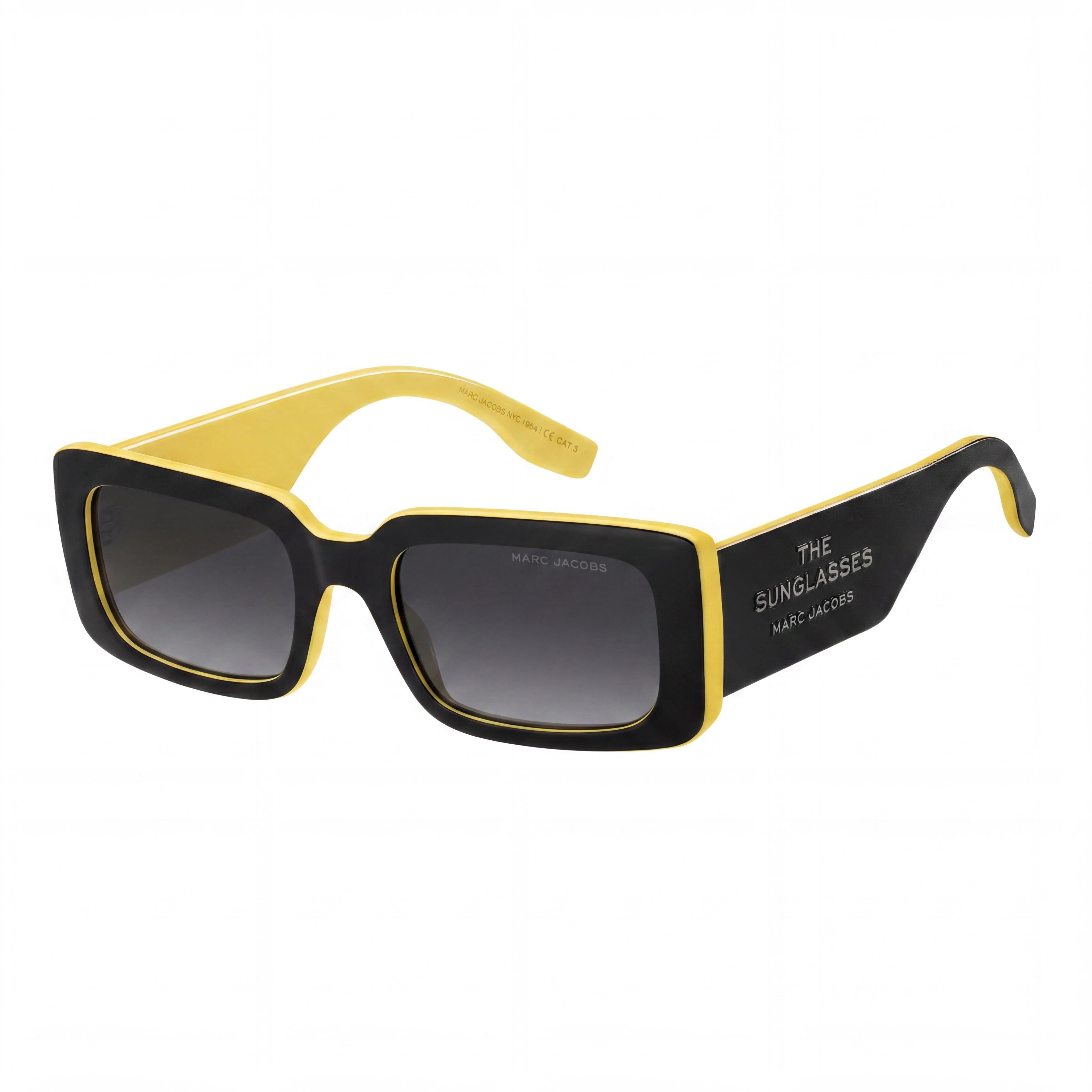 Marc Jacobs Classic Women's Plastic Sunglasses, Black Yellow Frame, Dark Grey Shaded Lenses, 53-20-145mm, Photo 1