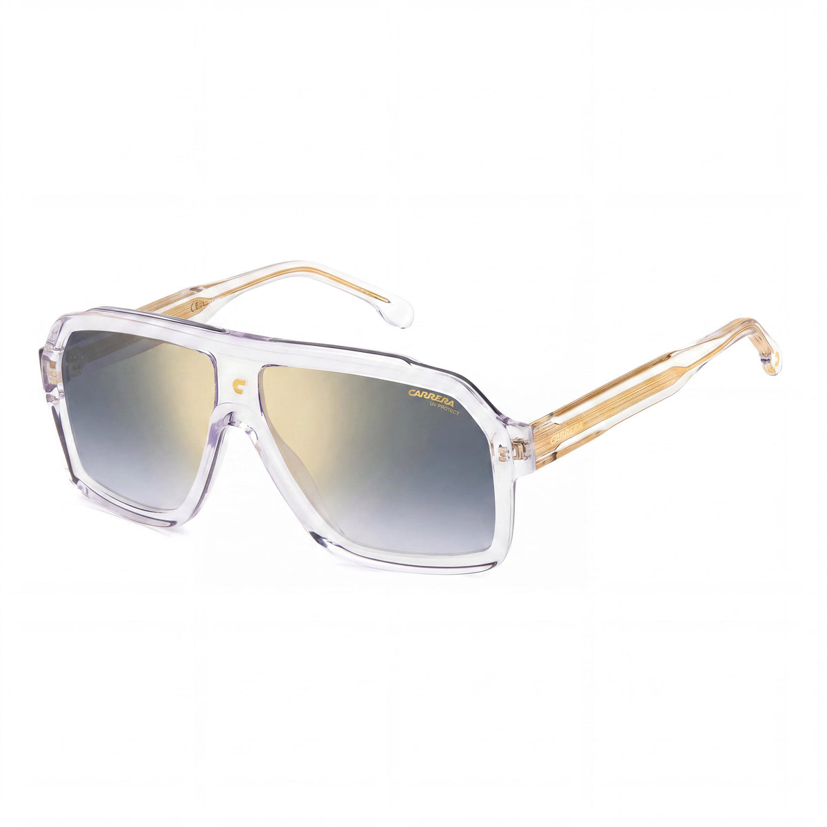 Gafas de sol Carrera Classic 1053/S unisex con montura de acetato transparente, lentes azules degradadas con efecto espejo dorado y protección UV de 60 mm, Photo 1