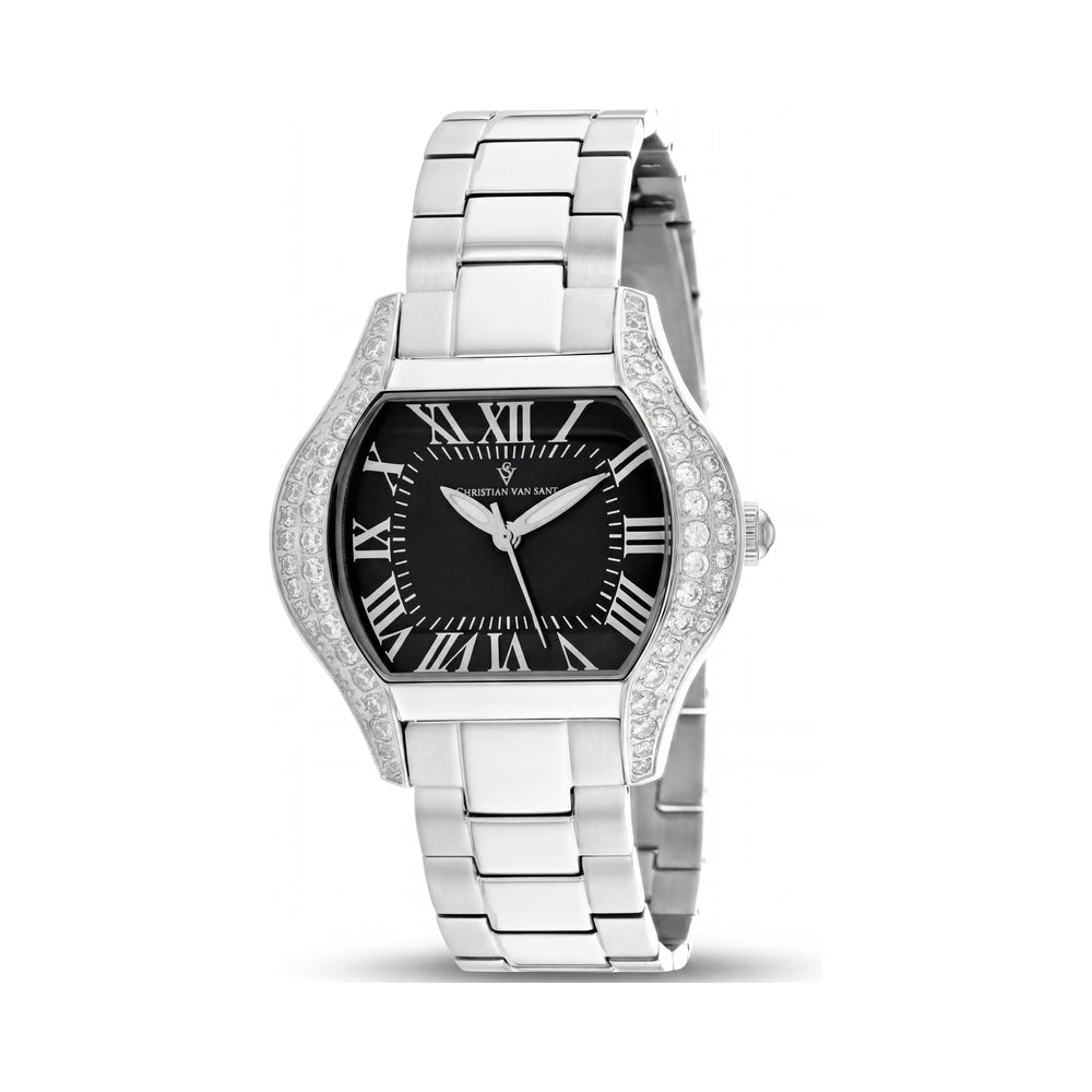 Reloj de cuarzo Christian Van Sant CV1831 para mujer, resistente al agua, con esfera negra, caja y brazalete de acero inoxidable