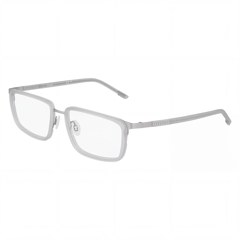 Monturas ópticas Flexon para hombre, montura gris plateada mate, aptas para prescripción médica con lentes transparentes de demostración