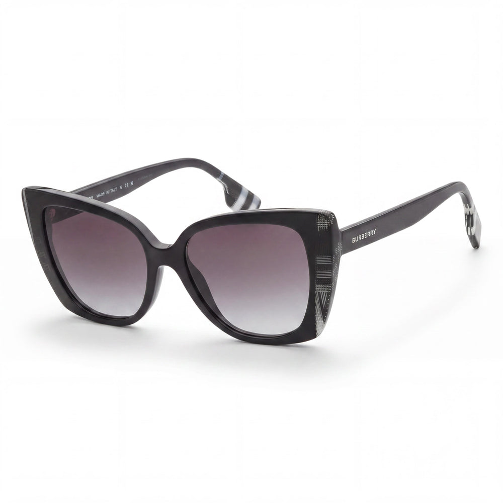 Burberry Meryl BE4393 Unisex Butterfly Sunglasses Black Check White Plastic Grey Gradient UV Protected 54mm