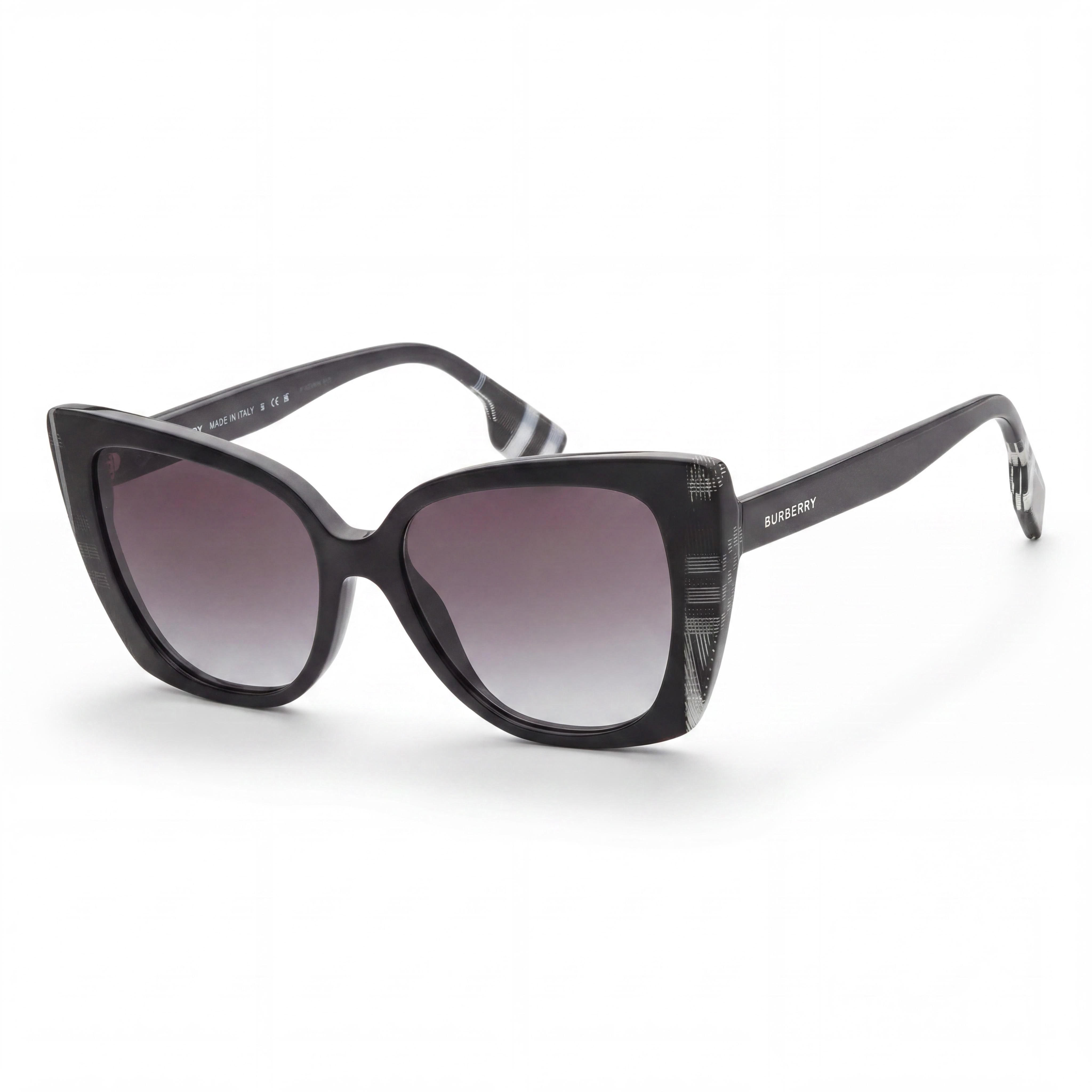 Burberry Meryl BE4393 Unisex Butterfly Sunglasses Black Check White Plastic Grey Gradient UV Protected 54mm, Photo 1