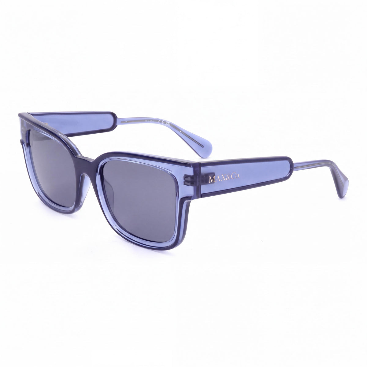 Gafas de sol Max & Co. modernas para mujer, montura azul brillante inyectada, lentes de espejo ahumado no polarizadas 53-20-140, Photo 1